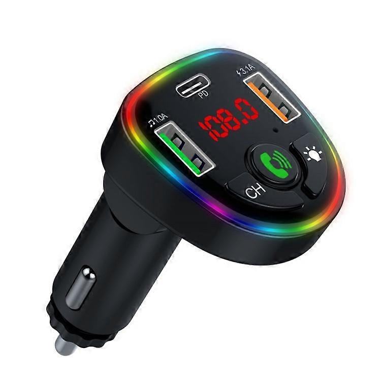 P23 Car Bluetooth Adapter Voltage Detection MP3 Player 1 Type-C + 2 USB Car Charger
