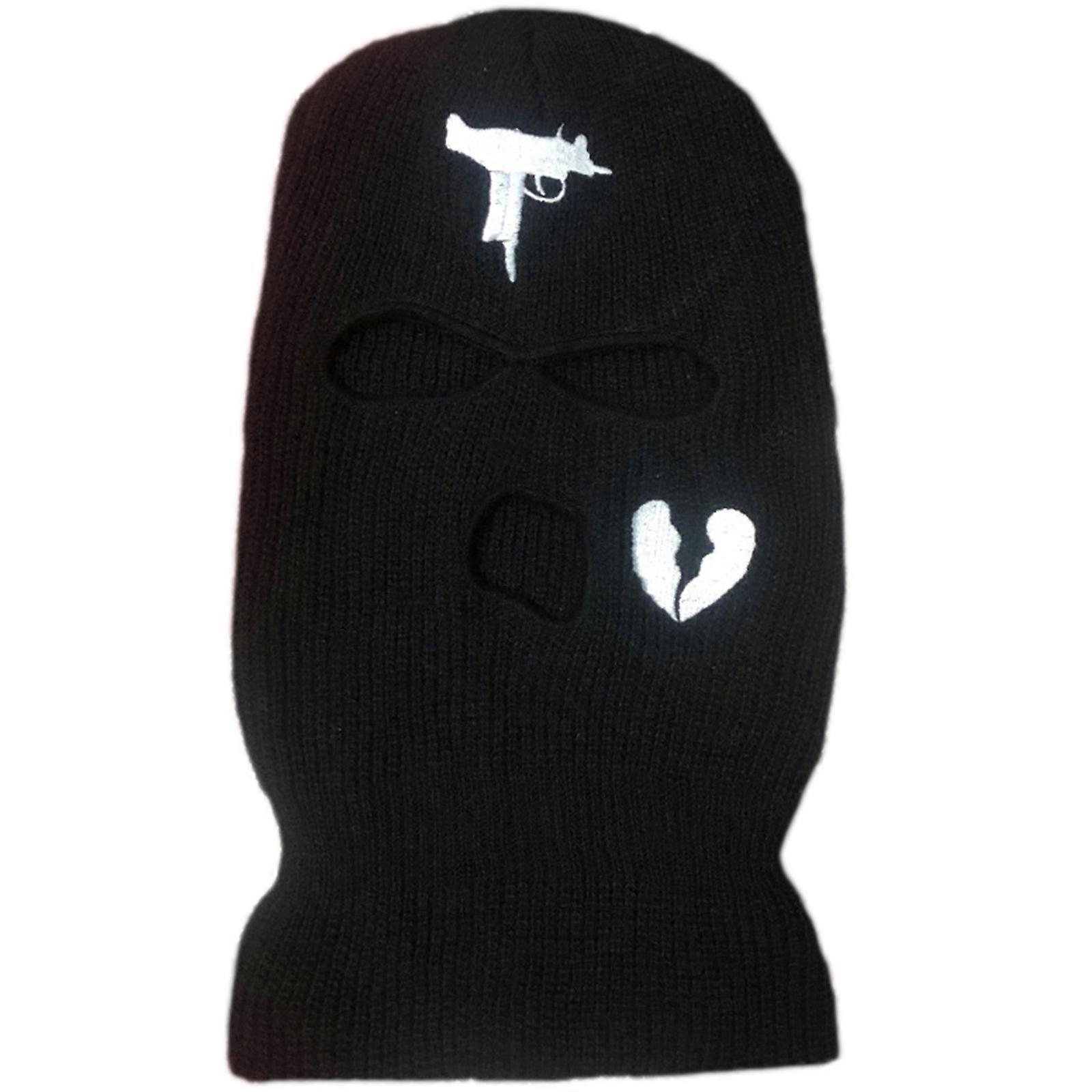 Masque facial créatif à 3 trous avec motif cœur brisé, cagoule coupe-vent, bonnet thermique pour femmes et hommes, idéal pour le sport matinal, noir