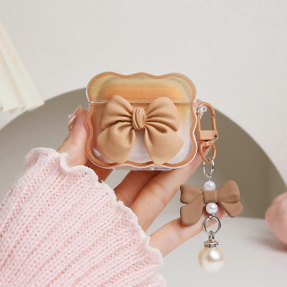 Compatible with Apple AirPods 4 Generation 2024 Case Cover, Cute 3D Bow Tie Design Shockproof Soft Clear TPU Airpods 4 Protector with Keychain for Wom