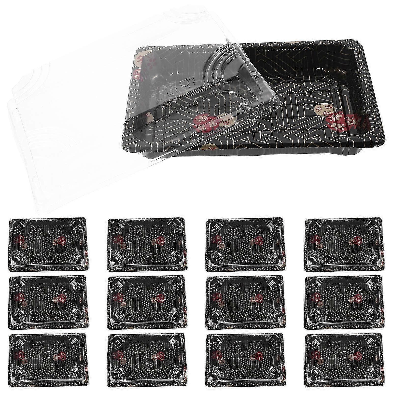 25pcs Reusable Plastic Sushi Box with Lid 19x13.5x5cm Tray