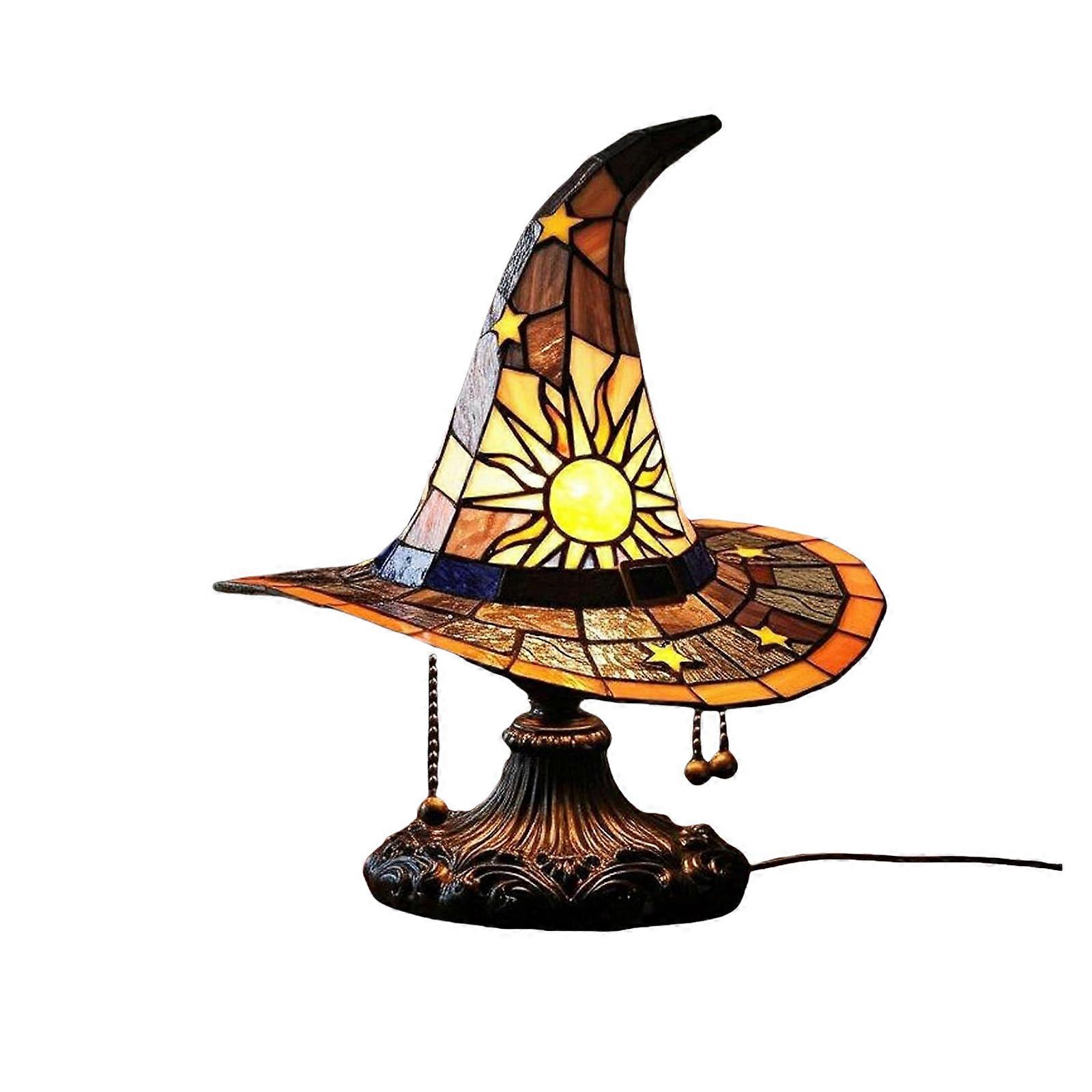 Handmade Wizard Hat USB Powered Table Lamp Mystical Witch Hat Resins Nightlight For Halloween Home Decoration Ornament Yellow