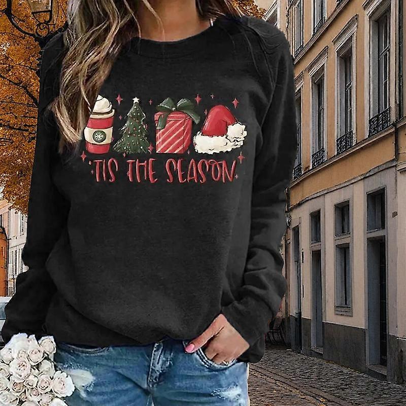 Höst och vår Kläder Julklappar Tryck Tröja Toppar för kvinnor Rund hals långärmad