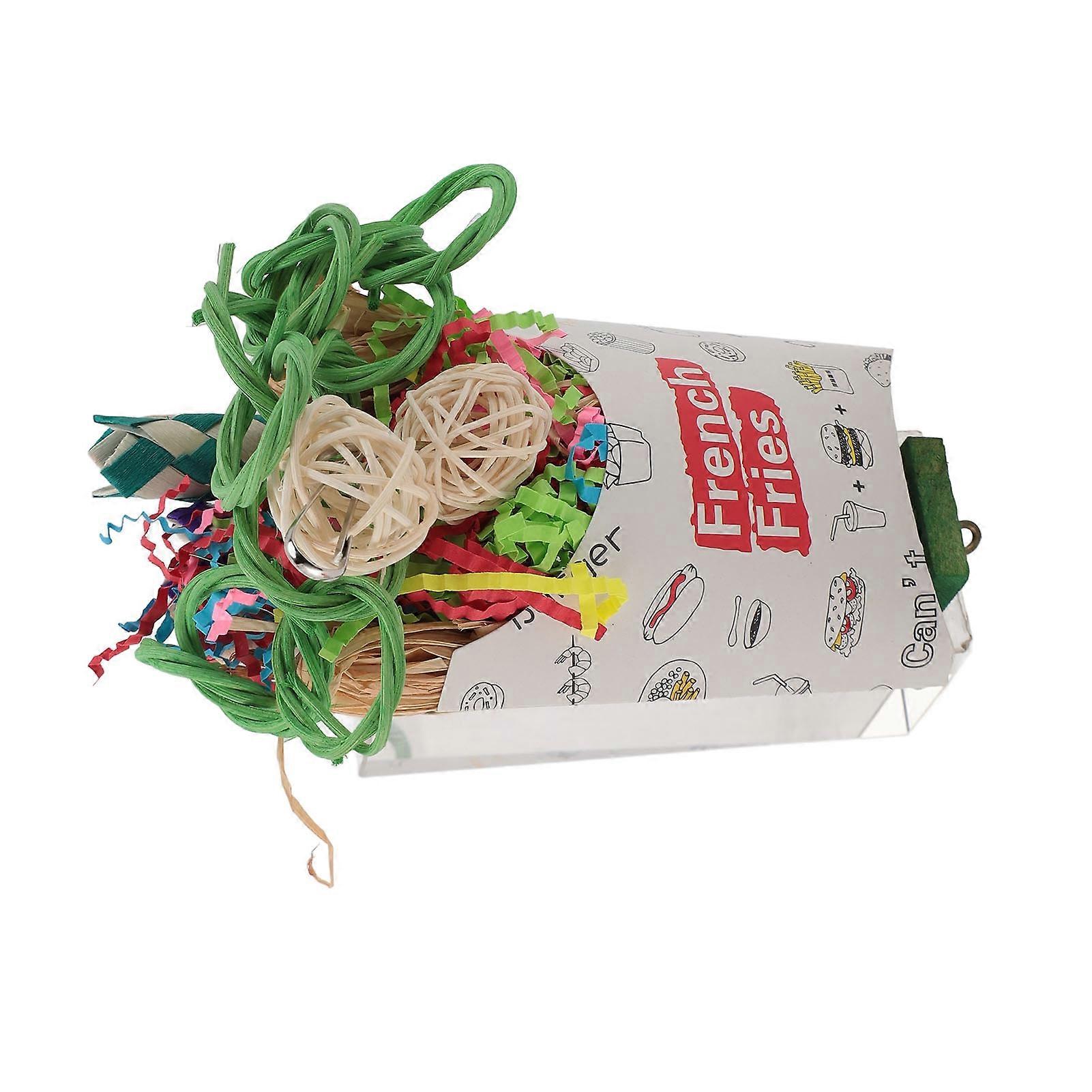 Bird Chewing Shredding Foraging Toys Colorful Encourage Instinct Bird Shredded Paper Toys for Small Medium Parrot Birds French Fries Box 