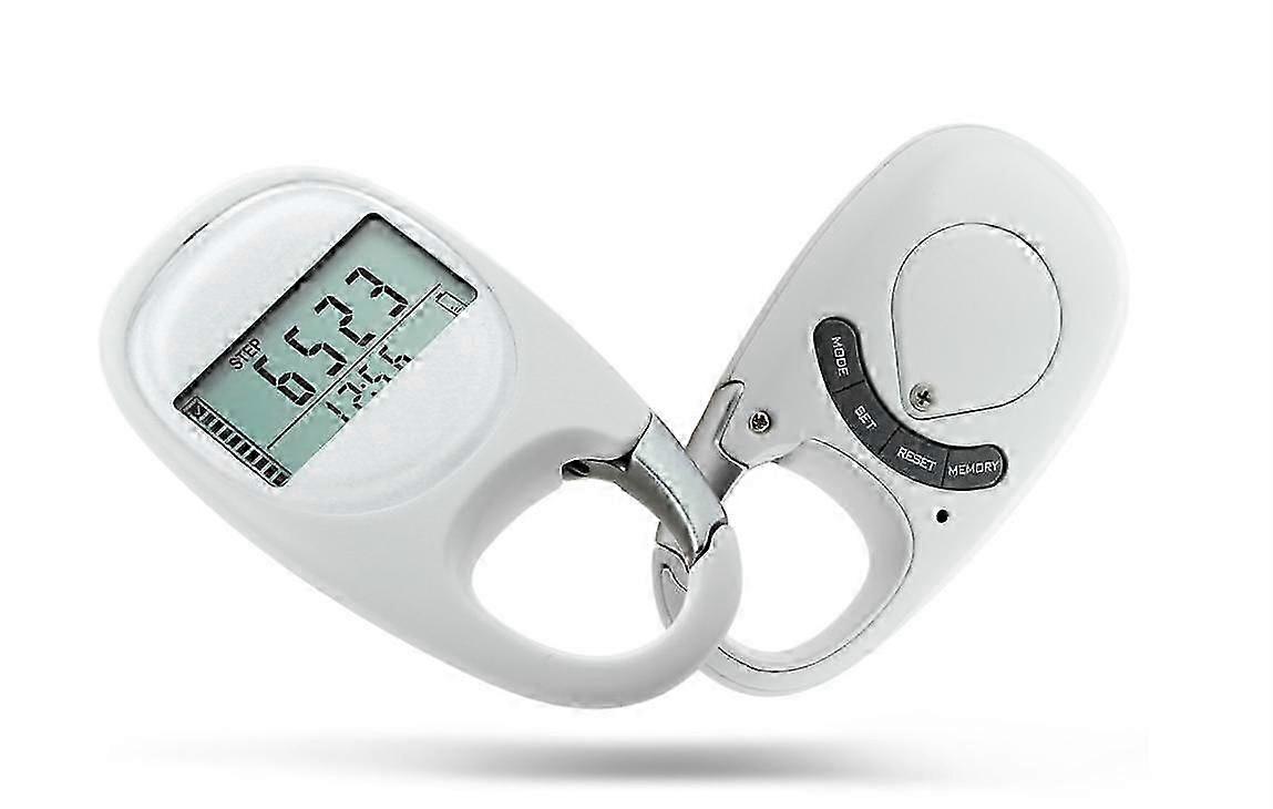 3D Digital Simple Walking Distance Clip-On Pedometer with Clip Pedometer with Memory Walking - White
