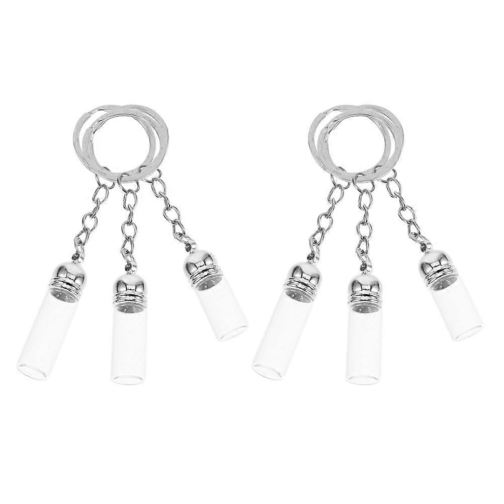 6pcs Transparent Glass Keychain Bottles with Silver Finish Portable Perfume Vials for Travel & Daily Use, Stylish Mini Jars for Gifting