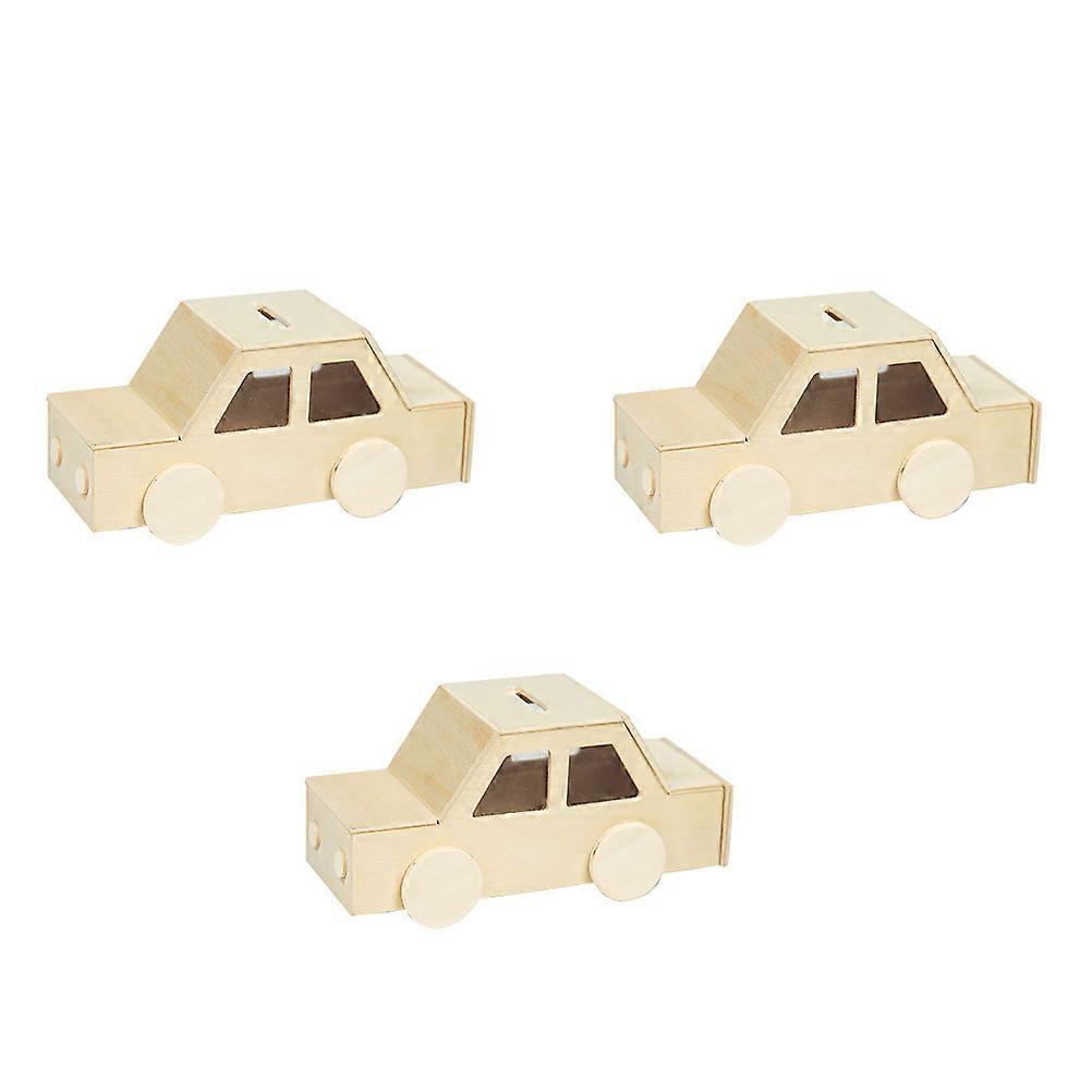 3pcs Blank Piggy Banks for Kids DIY Coin Bank Change Container Craft Storage Brown