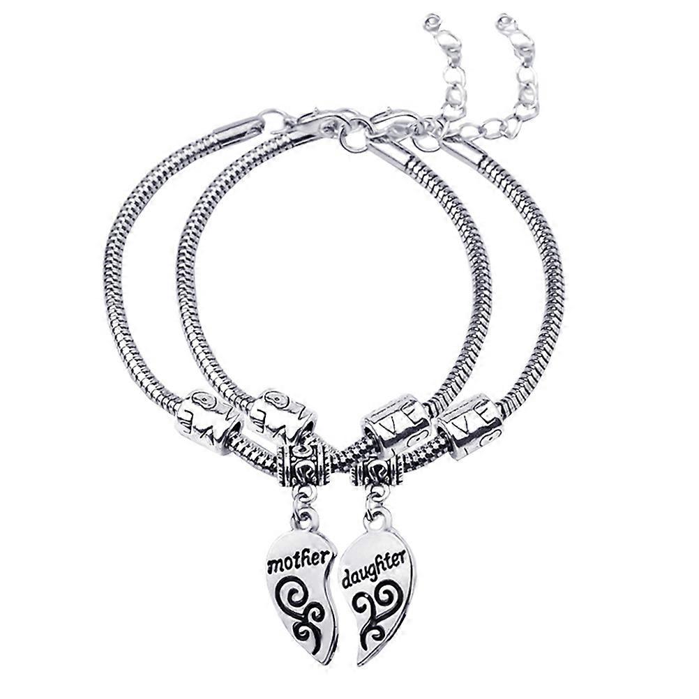 نصف قلب سوار مجوهرات المعصم الأم ابنة مجوهرات يوميا يرتدي الفضة 10x7 سم قابل للتعديل مشبك 1 زوج