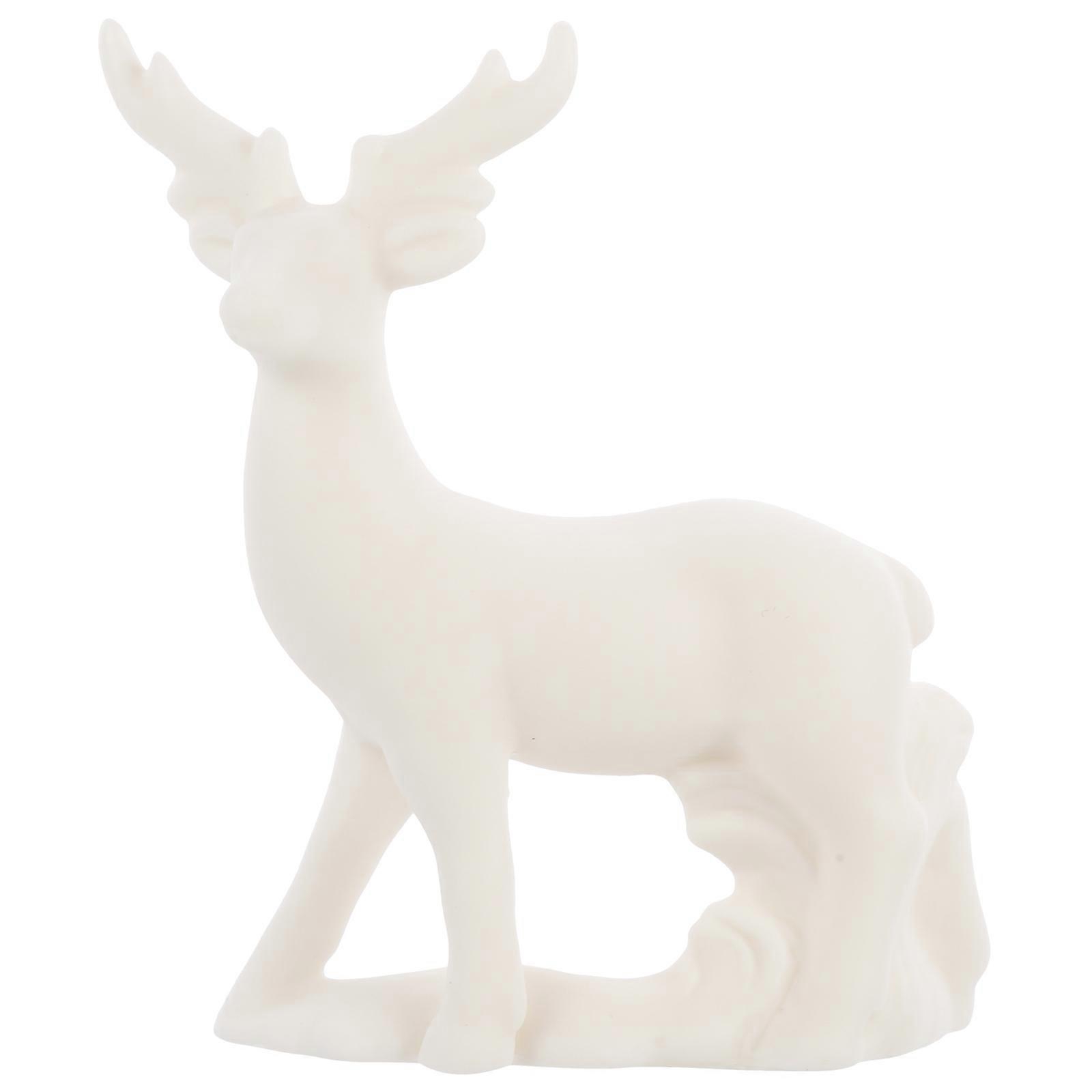 Ceramic Deer Ornaments Deer Figurines Indoor Display 9x3x9cm White Color Simple Style 1Set