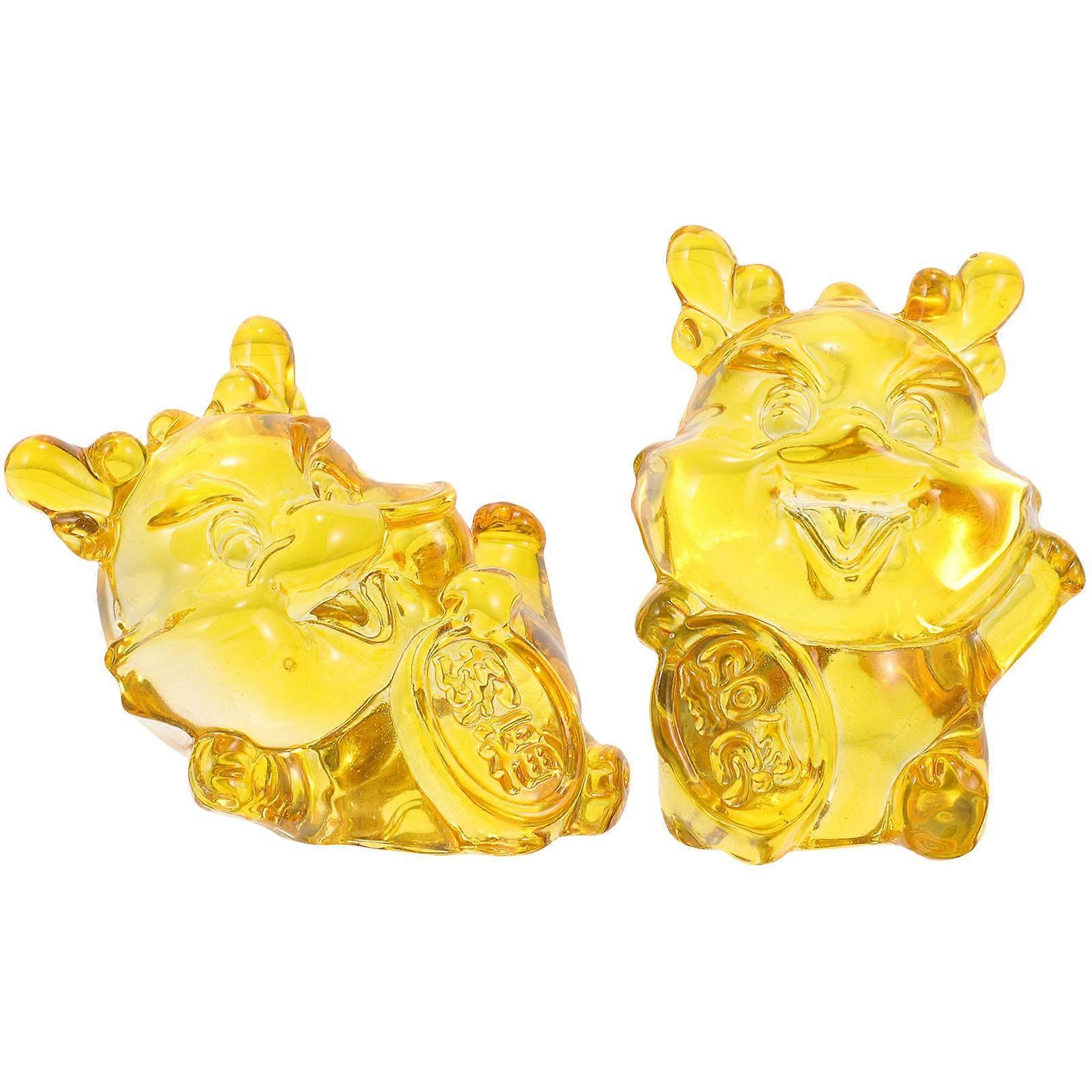 Figurines 2Pcs White Crystal Decorative Dragon Statue