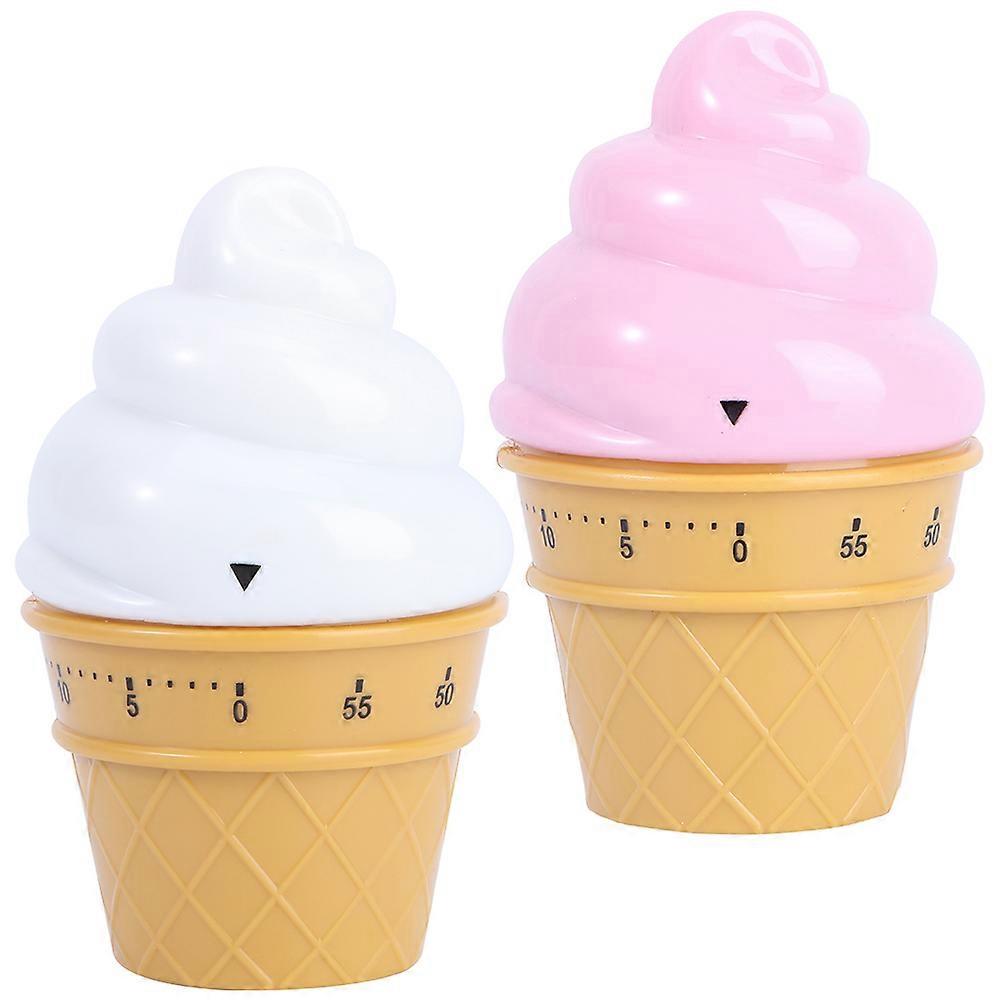 Funny Kitchen Timer Cartoon Countdown Timer Ice Cream Shape Plastic Mechanical Movement 2Pcs