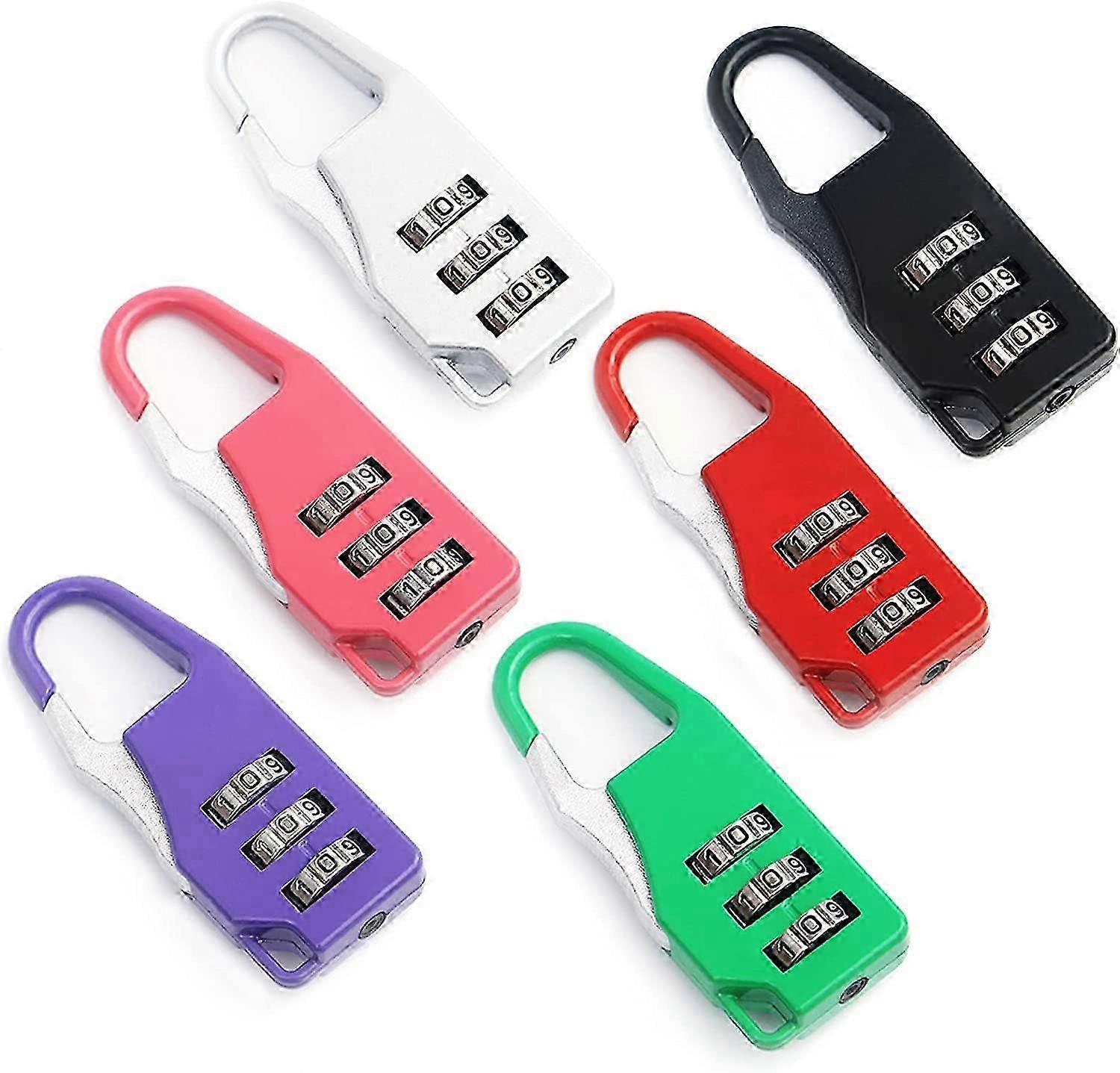 6pc Combination Padlock Set with 3 Digits in Black, Silver, Purple, Red, Pink, and Green Colors Ideal for Secure Locking