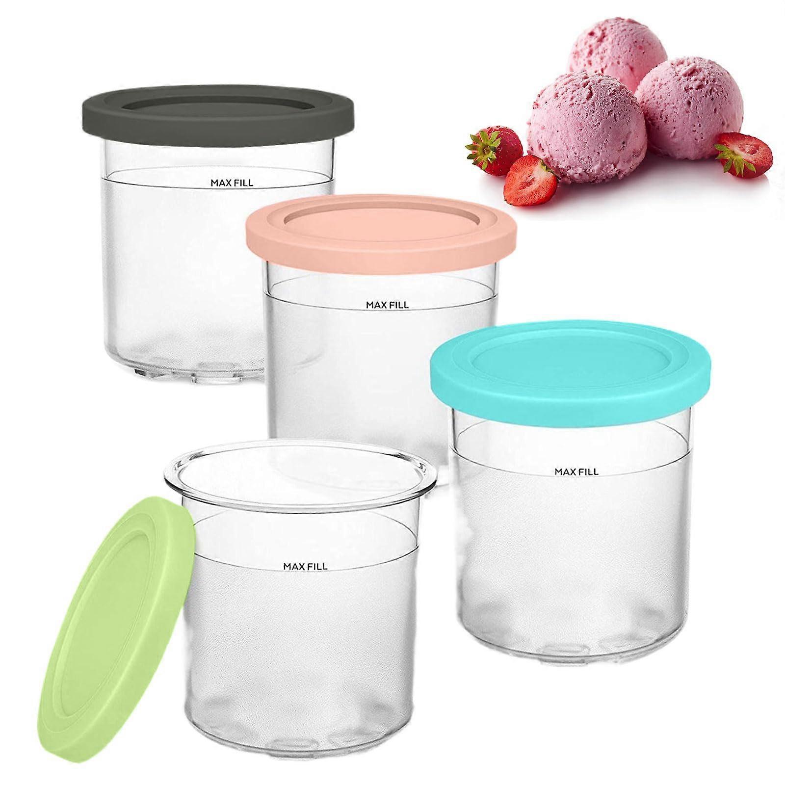 Container for Ice Maker, Ice Cream Tubs Pack of 4, Leak-Proof with Lid, Compatible with Ninja Creami NC299AMZ NC300