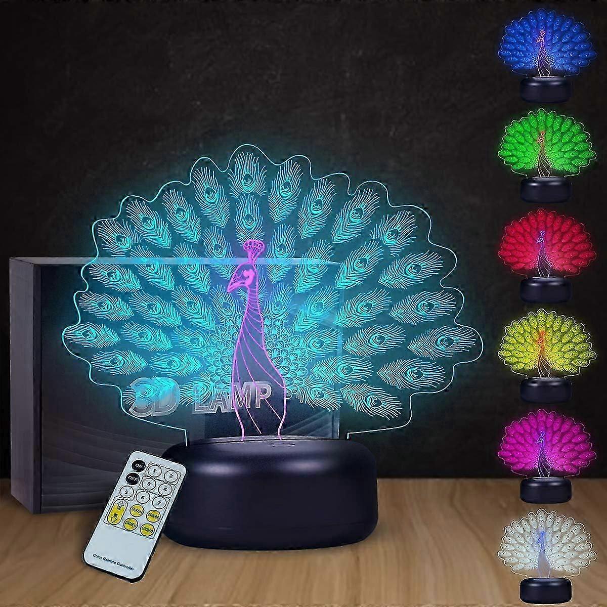 Colorful Phoenix Lamp 3D Visual Phoenix LED Nightlight Touch Switch and Remote Control