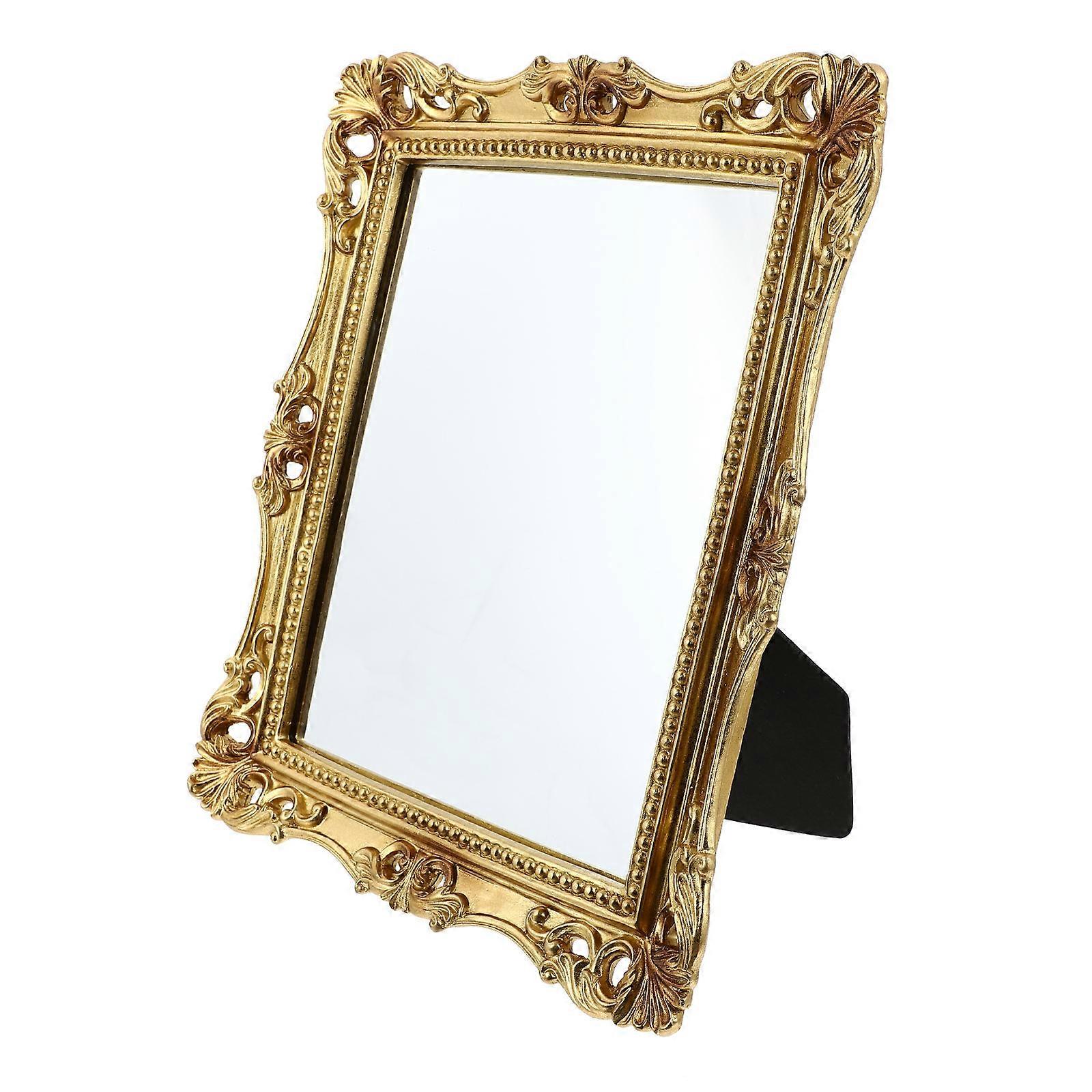 Retro Vintage Carved Pattern Decorative Makeup Mirror with Stand for Bedroom, Bathroom, Living Room, and Salon Use – Unique