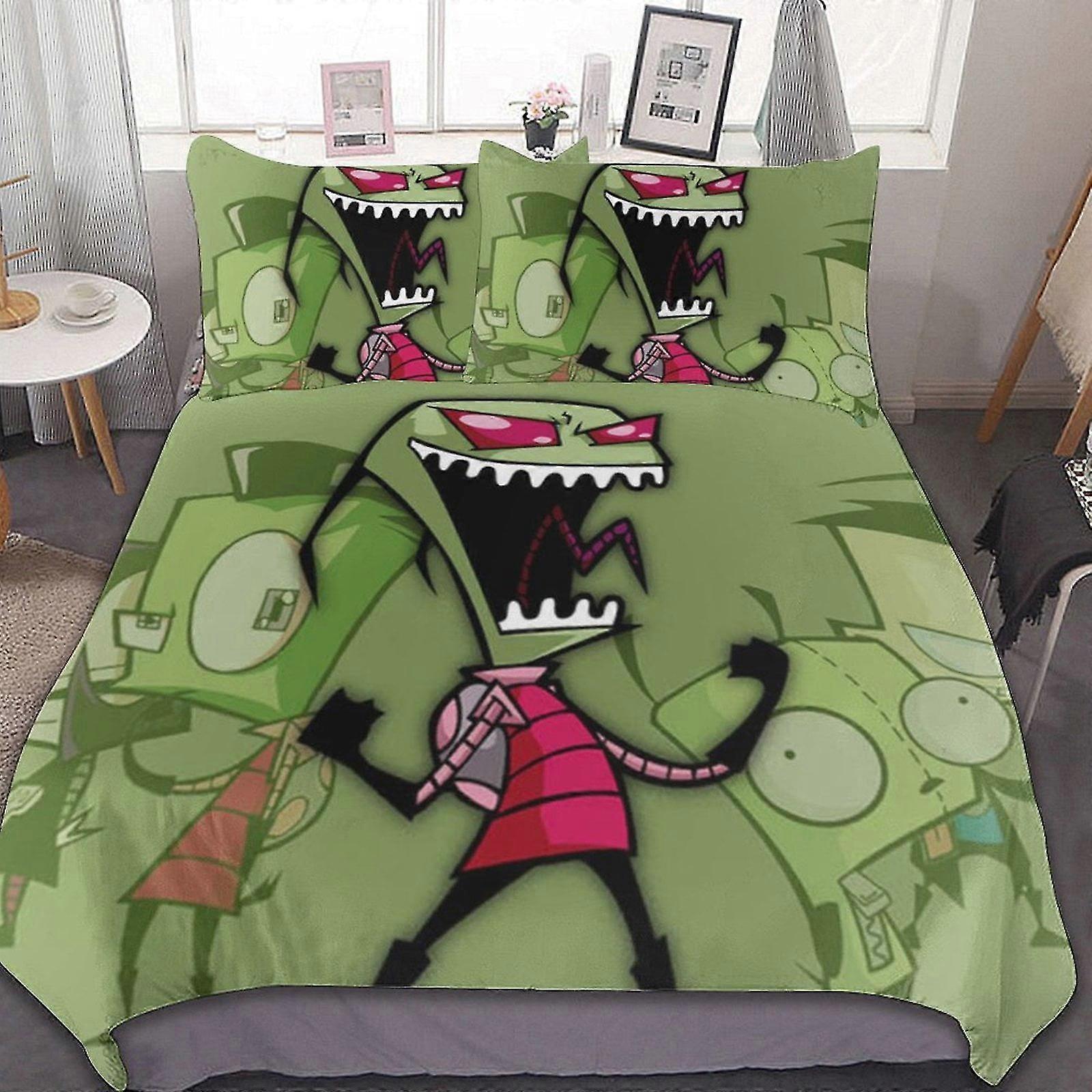 Suitable for Invader Zim 3 Pieces Bedding Sets Soft Comforter Sets Bedroom Decoration Gifts with 1 Duvet Cover 2 Pillowcases