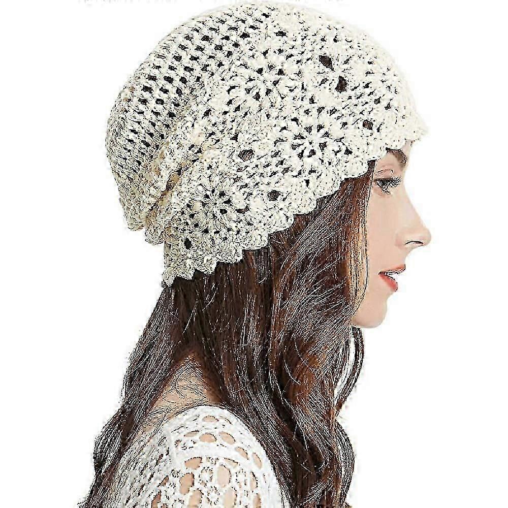 Kadın Pamuk Tığ İşi Slouchy Beanie Şapka El Yapımı Örgü Cutout Yaz Çiçek Kafatası Şapkası