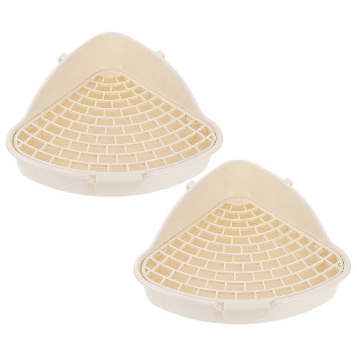 Small Pet Urinal for Rabbit and Hamster Cage, Plastic Bunny Toilet Trainer, White Pack of 2 for Cat Training