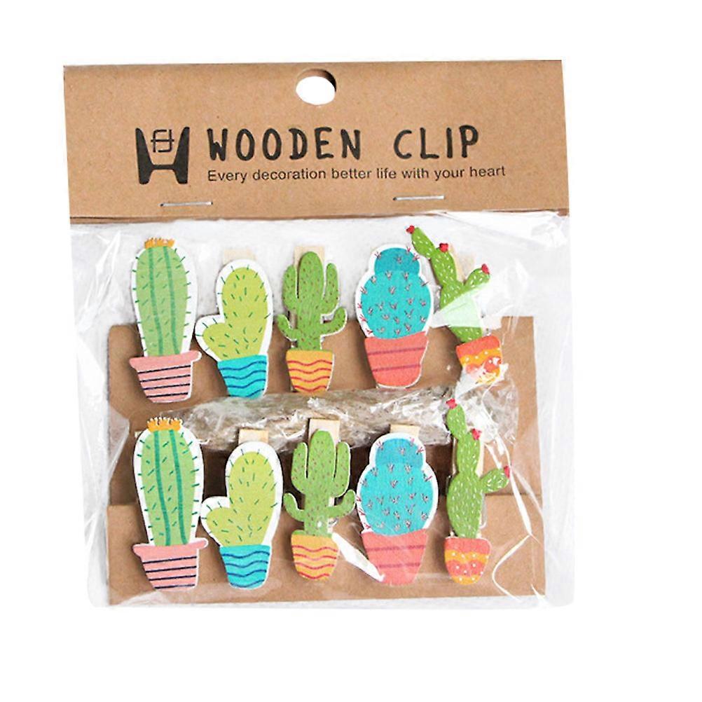 10pcs Cactus Wooden Photo Clips Photo Display Clamps Picture Clip with 1pc Rope