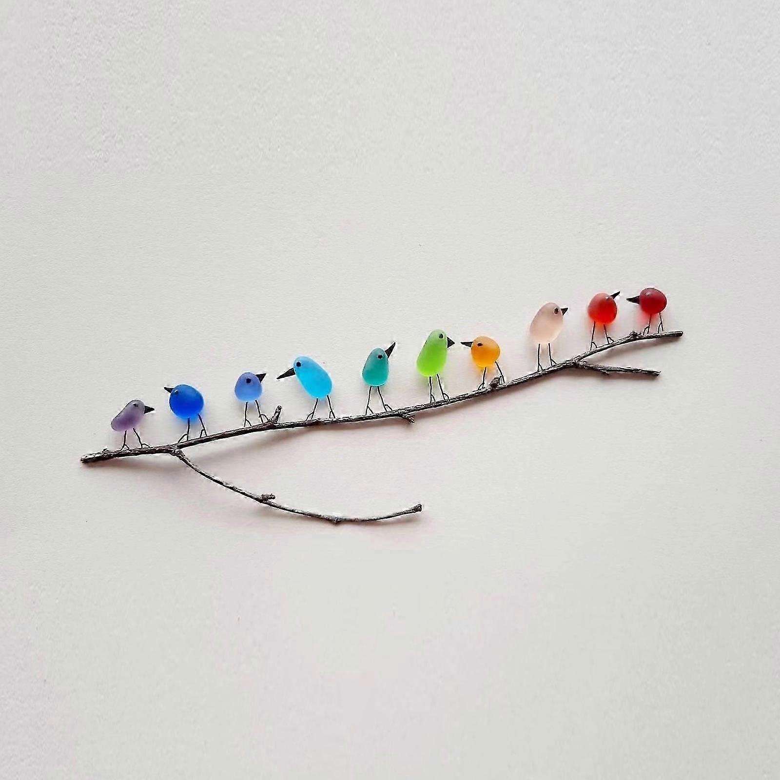 シーグラス&流木の写真、額装されていないユニークな手作り、虹の鳥の壁の装飾、寝室やリビングルームに適しています