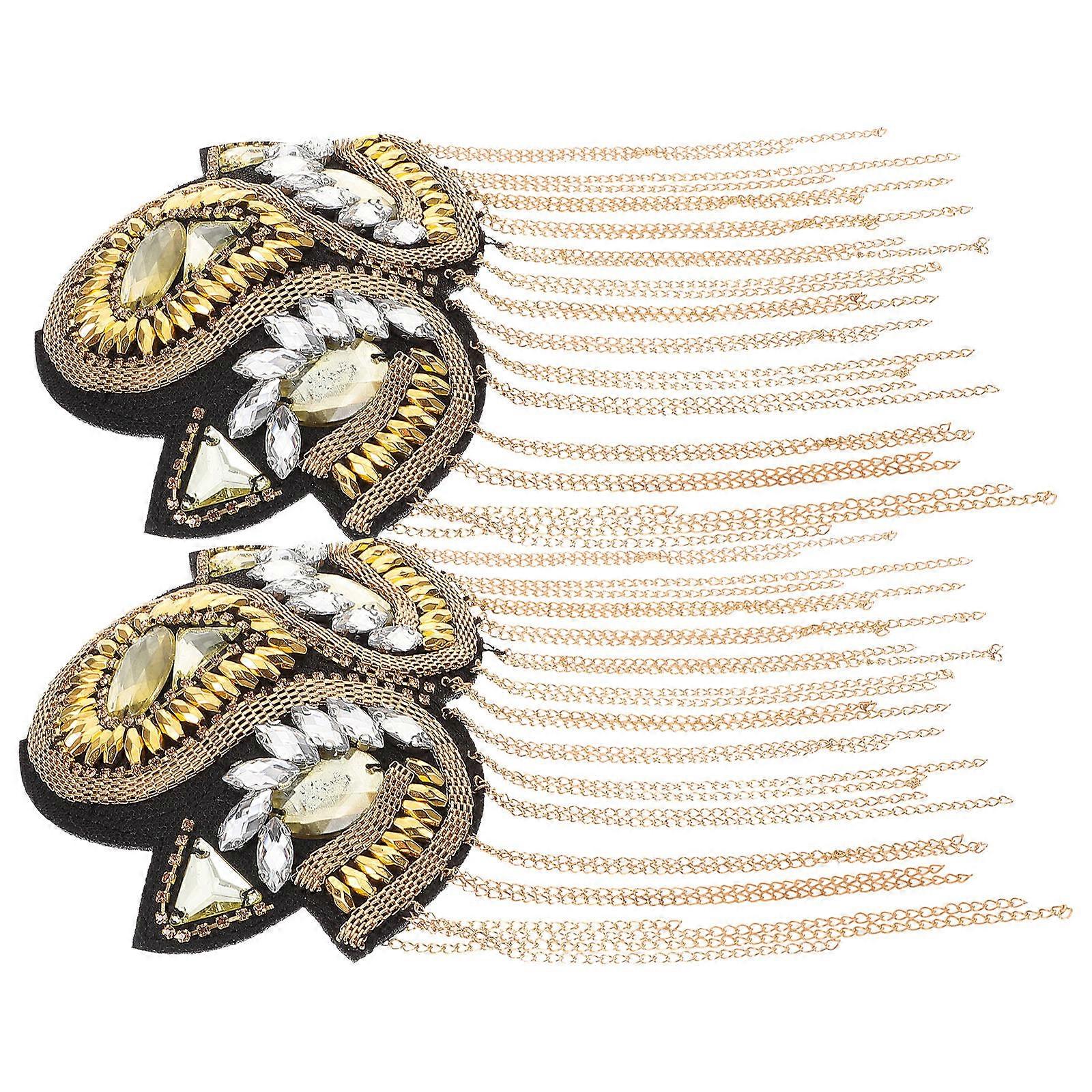 Golden Tassel Chain Epaulettes with Diamond Design for Decoration Made of Zinc Alloy 1 Pair