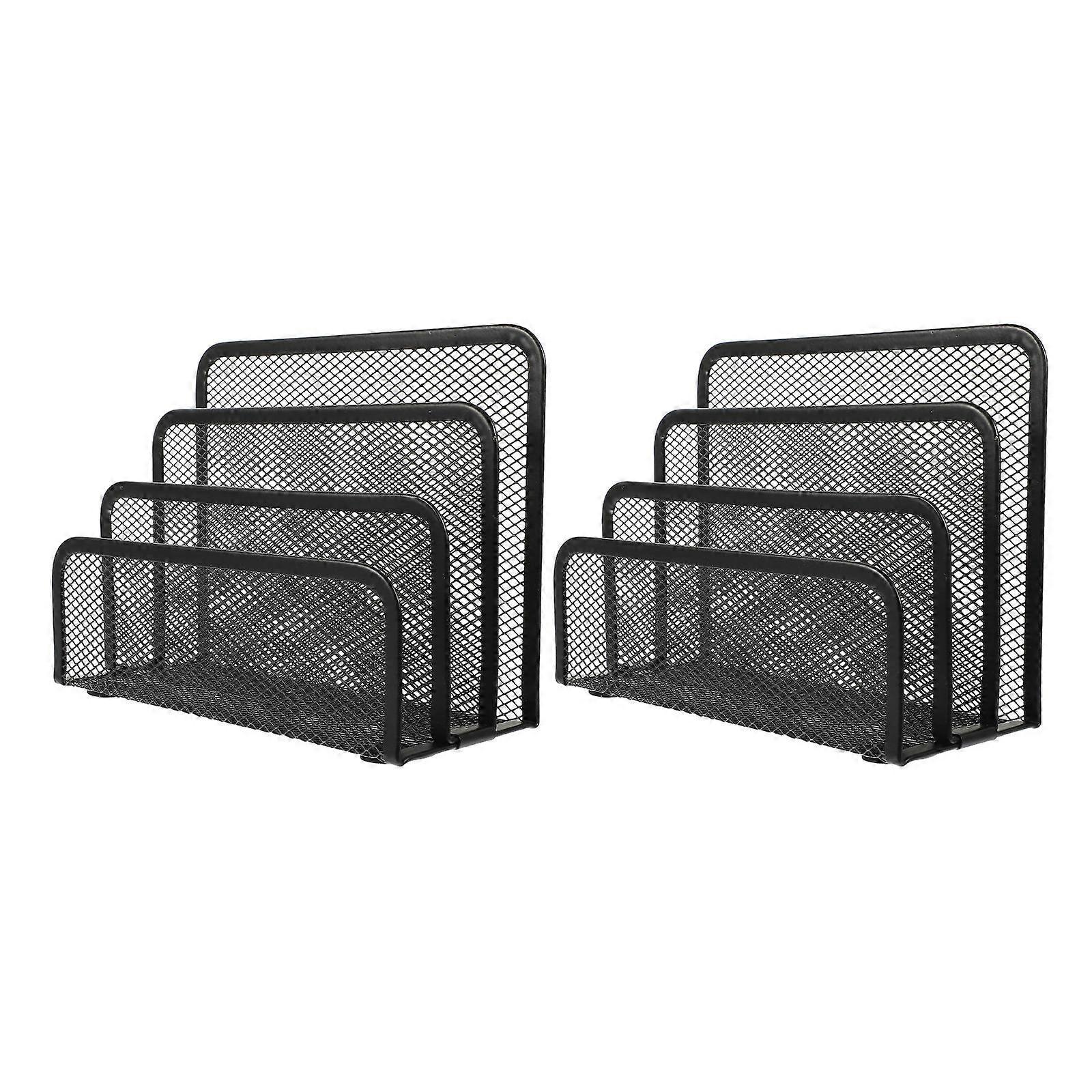 2pcs Multi Layer Desk Organizing Racks, Iron Document Holders for Efficient File Storage – Black File Organizers for Office and School Use
