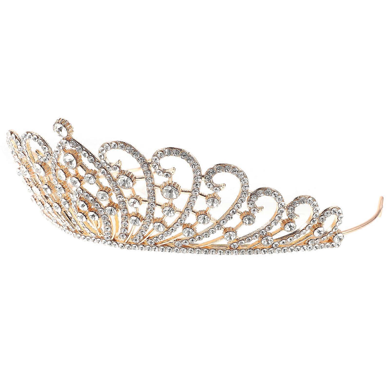 Rhinestone Crown for Bride with Golden Alloy Material and Strong Structure for Wedding