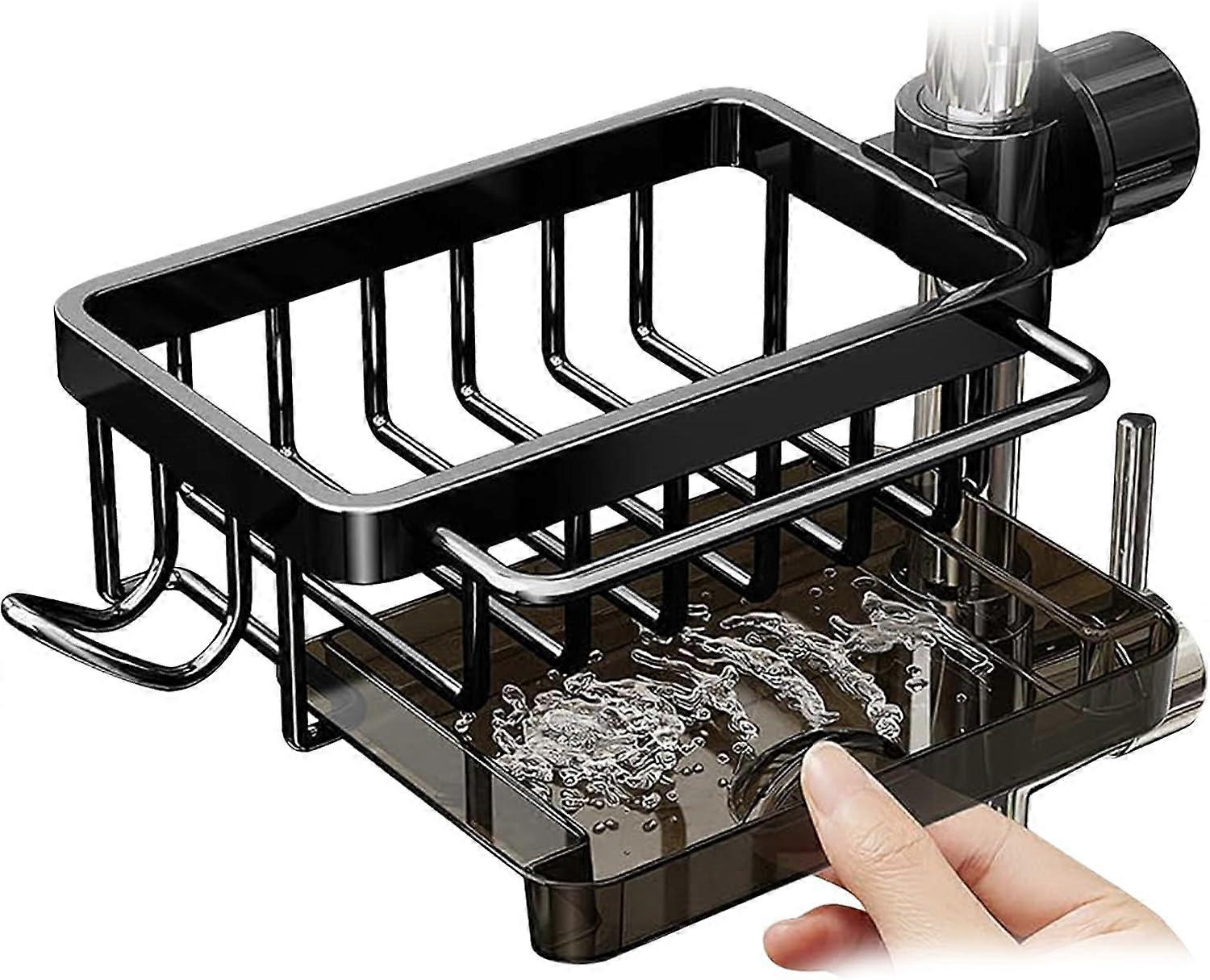 Sponge holder above kitchen sink faucet, round