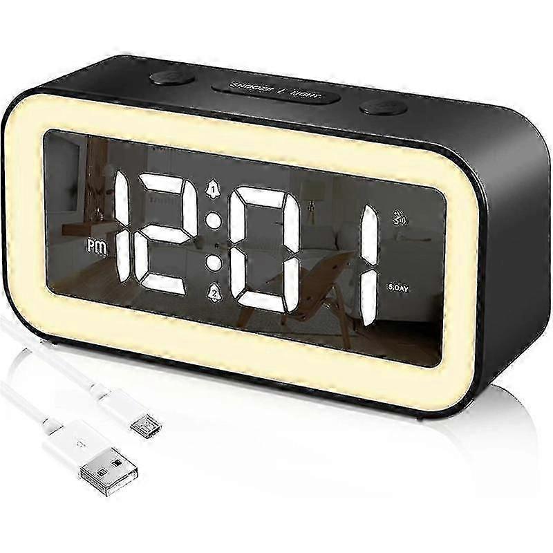 Digital Alarm Clock, Adjustable Brightness Mirror Led Clock (black)