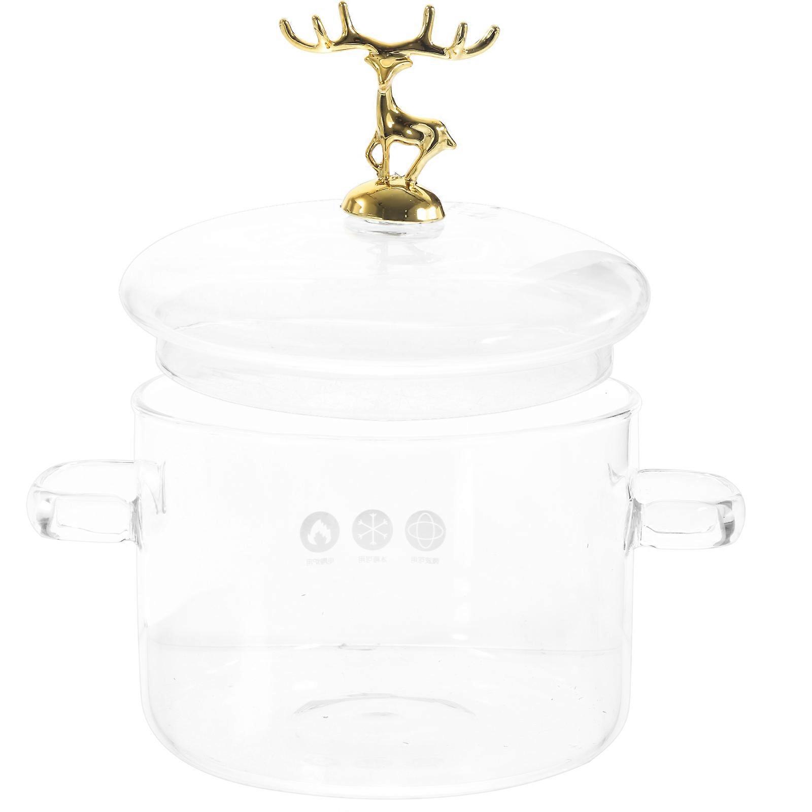 Soup Pot With Lid High Borosilicate Glass Stockpot With Elk Design Lid And Double Ear Handle Home Cooking 7.9X5.9X8.7in 1Pack