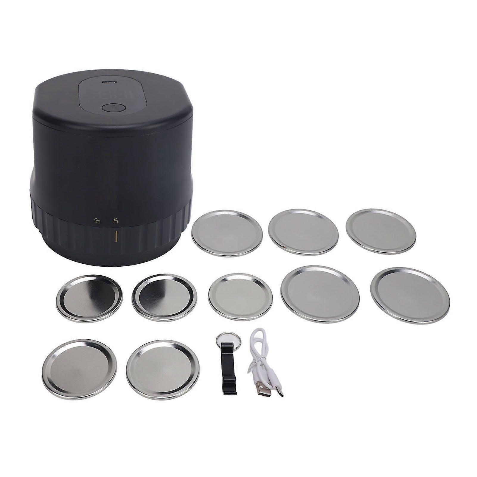 جرة كهربائية فراغ السدادة المحمولة أوتوماتيكية بالكامل قابلة لإعادة الشحن اللاسلكية توفير العمالة 1200 مللي أمبير في الساعة جرة فراغ آلة الختم للسفر إلى المنزل نزهة سوداء