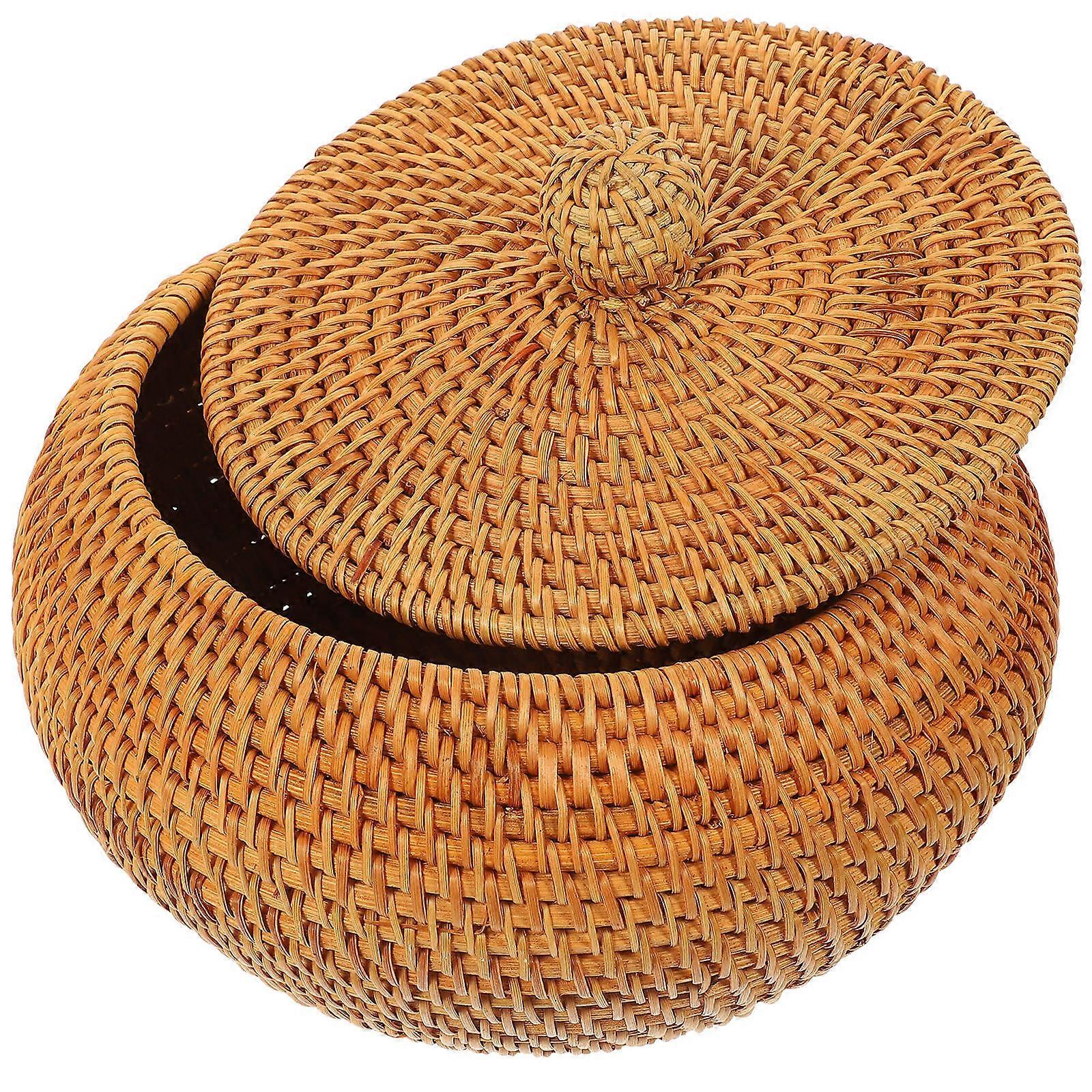 Decorative Boxes With Lids Rattan Woven Basket For Fruits And Snacks 20X20X14CM Chocolate 1Pack