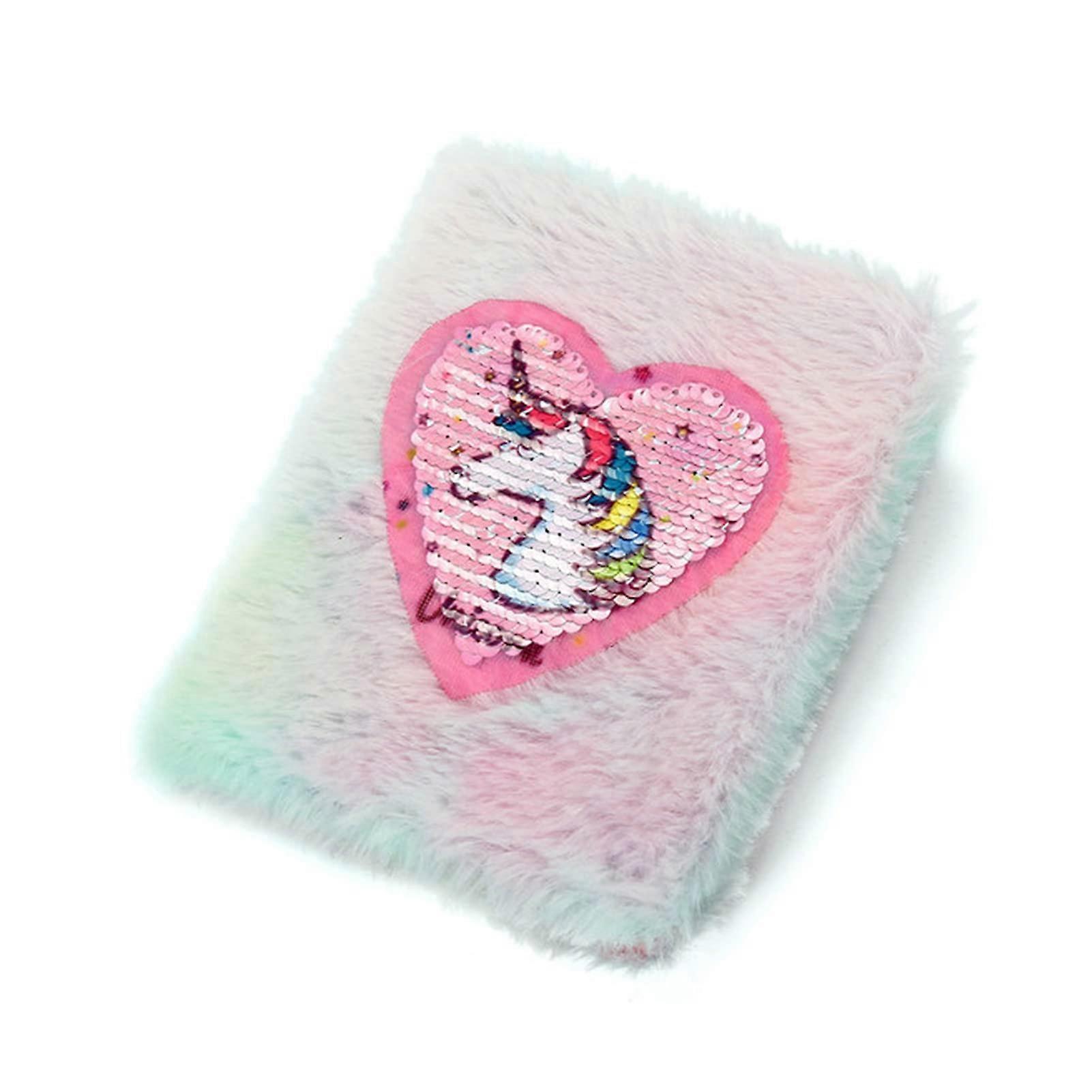 Notebook A5 Sequin Heart Mini Notebook Hardcover Fluffy Diary For Students Unicorn Color