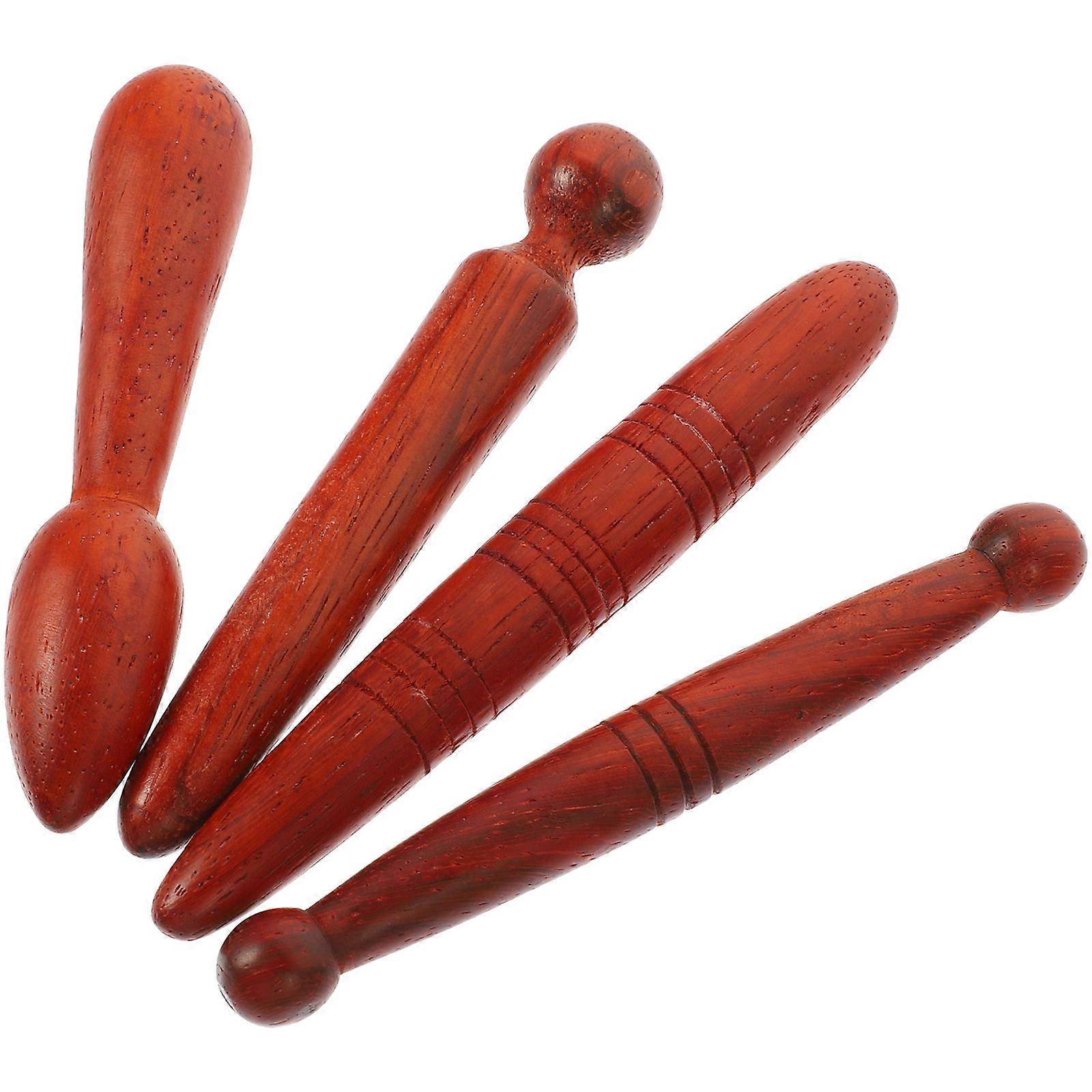 Massage Tools 4Pcs Manual Sticks Assorted Style For Circulation Brown Wooden Material