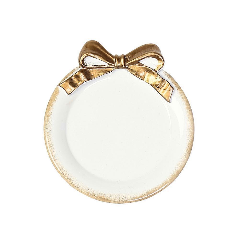 Elegant White Round Platter with Delicate Bow Knot Design for Serving Dessert or Fruit 1 Piece