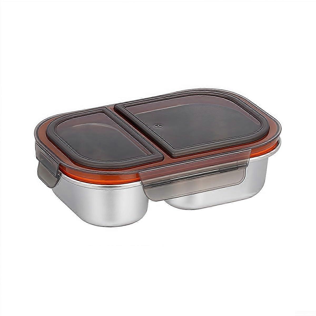 Leak-Proof Stainless Steel Snack Container with Two Compartments for Food Storage, Brown, Durable and Practical Design