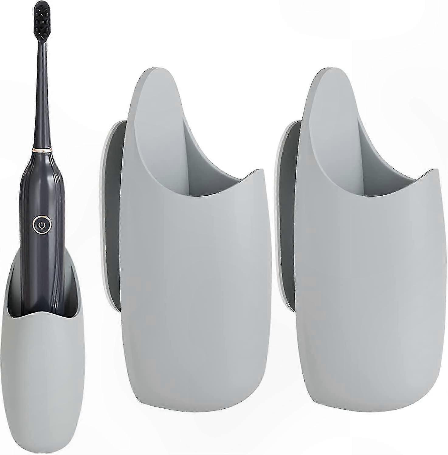 Wall Mount Toothbrush Holder for Electric and Regular Brushes, Gray, 2-Pack