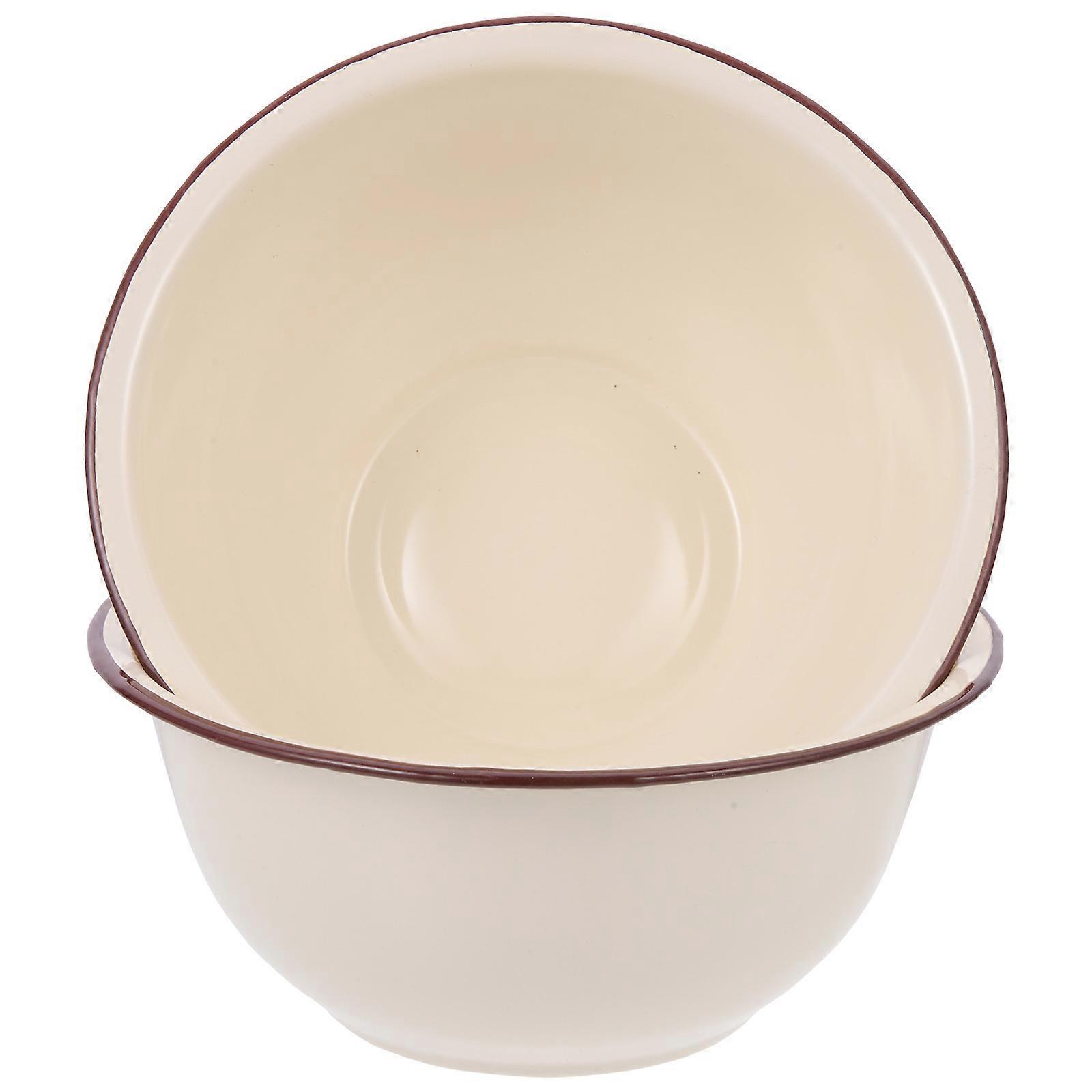 Enamel Bowl 2Set Retro Enamel Basin For Kitchenware 21.5X21.5X9CM White Deepen Soup Basin