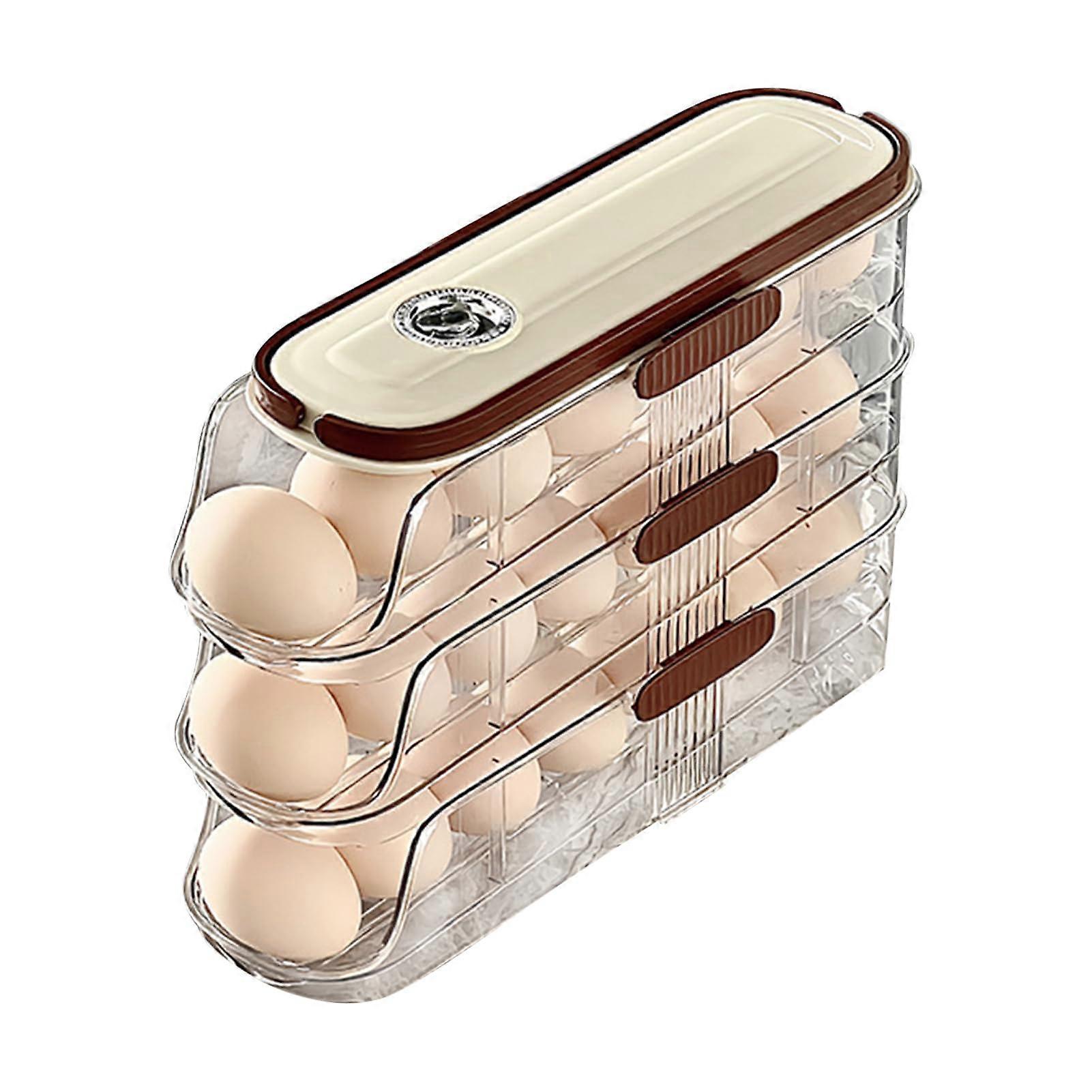 Egg Holder Refrigerator, Egg Storage Fridge Automatic Roller, Egg Dispenser Fridge with Lid and Handle