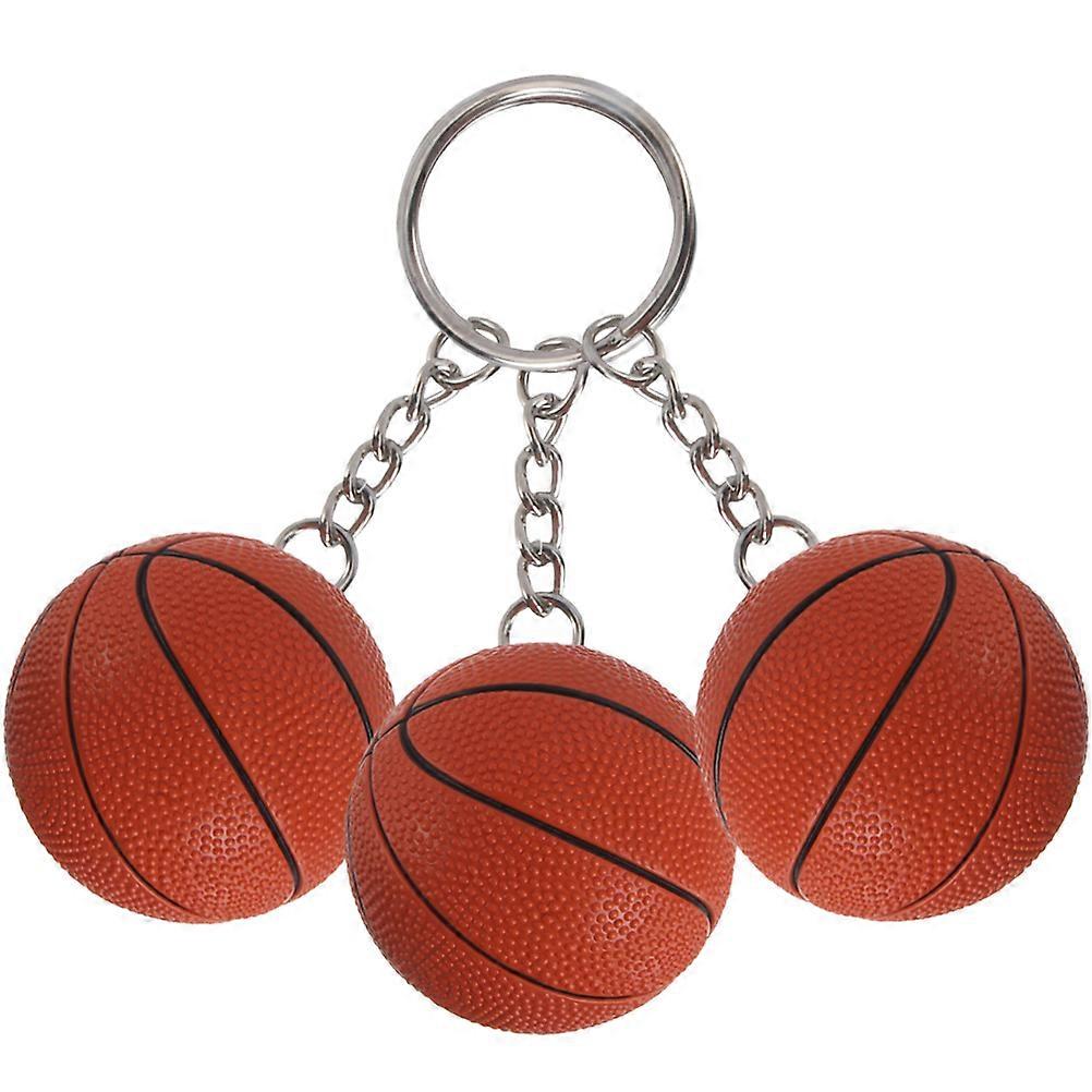 Basketball Keychain with Sophisticated Design for Decoration Brown Metal Plastic 3 Pieces