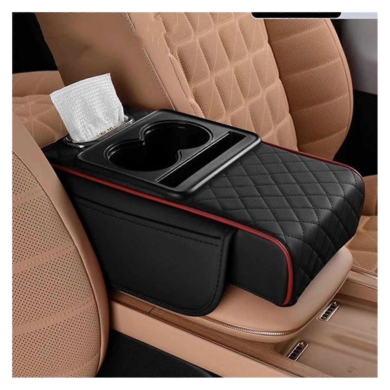 Centre Armrest Centre Console Box Car Organiser Cushion Elbow Support Pad 7.5 cm Thick Car Centre Console Armrest Box (Black Red)