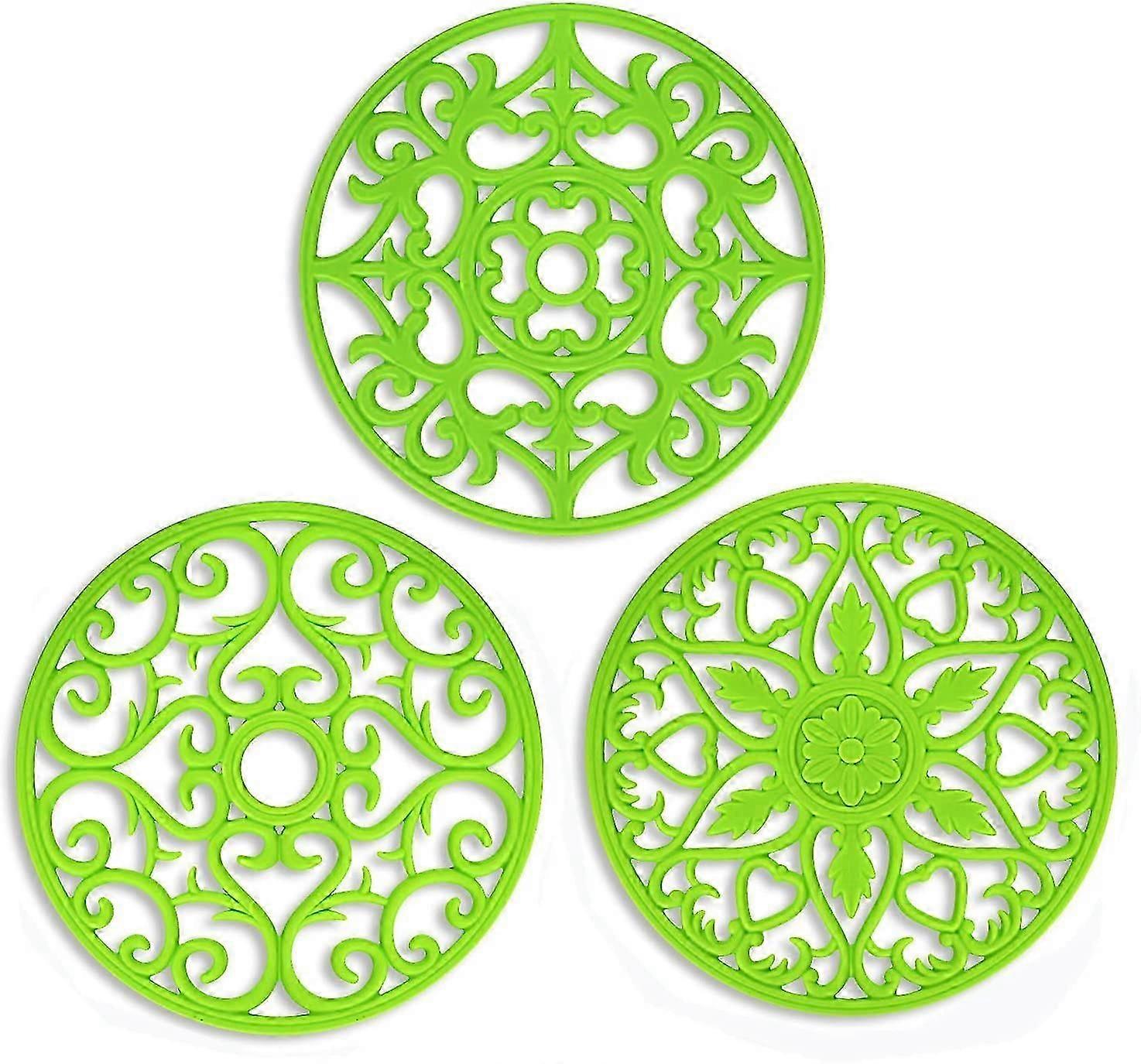 3 Set Silicone Multi-Use Intricately Carved Trivet Mat Durable Non Slip Coasters