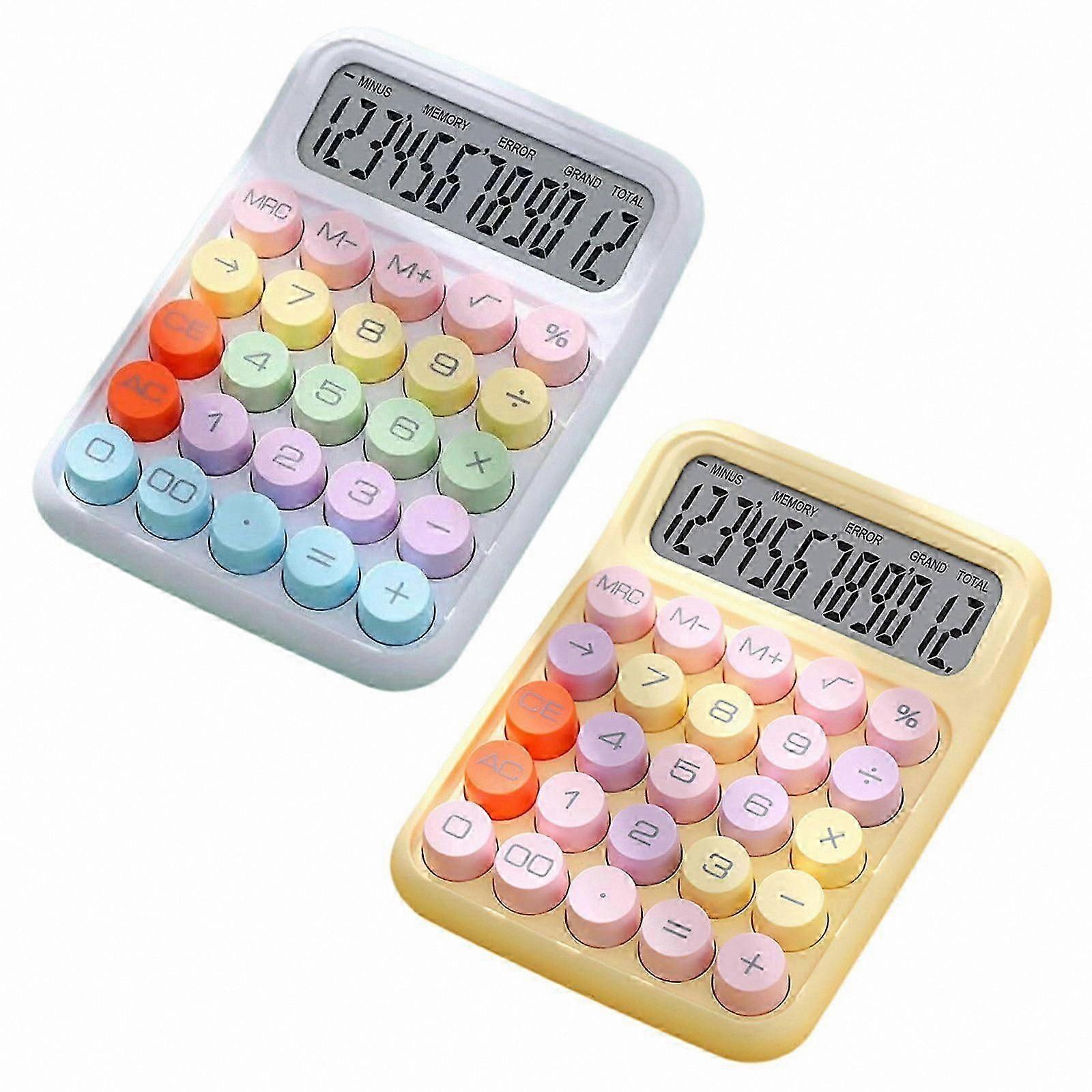 12-Digit Display Calculator 2 Pack, Standard Function Desktop Calculator with Large Buttons, White and Yellow