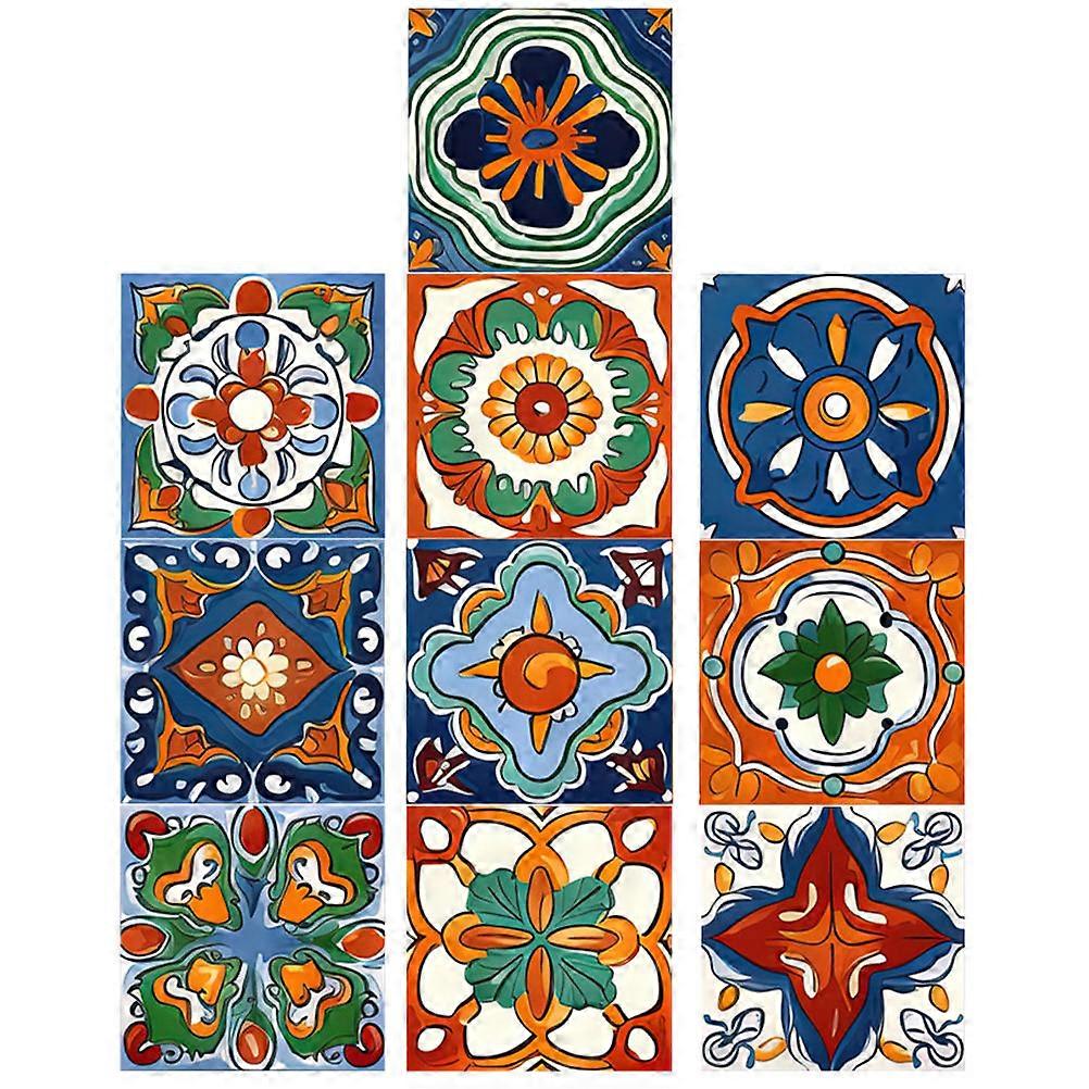 10 Sheets Morocco Style Tile Decals Assorted Adhesive For Wall Decoration Usage