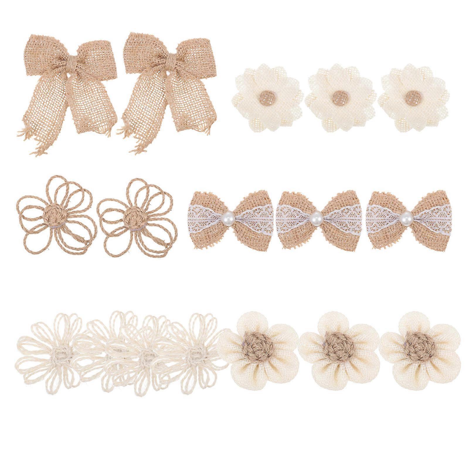 18 Pcs Creative Linen Flowers Beautiful Linen Flower Accessories with Hemp Rope for Decorations