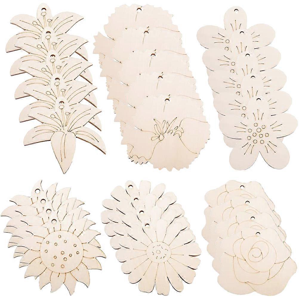 Flower Shape Wood DIY Slices Unfinished Wooden Cutouts For Children 8X8cm Smooth Cutouts Craft 1 Set