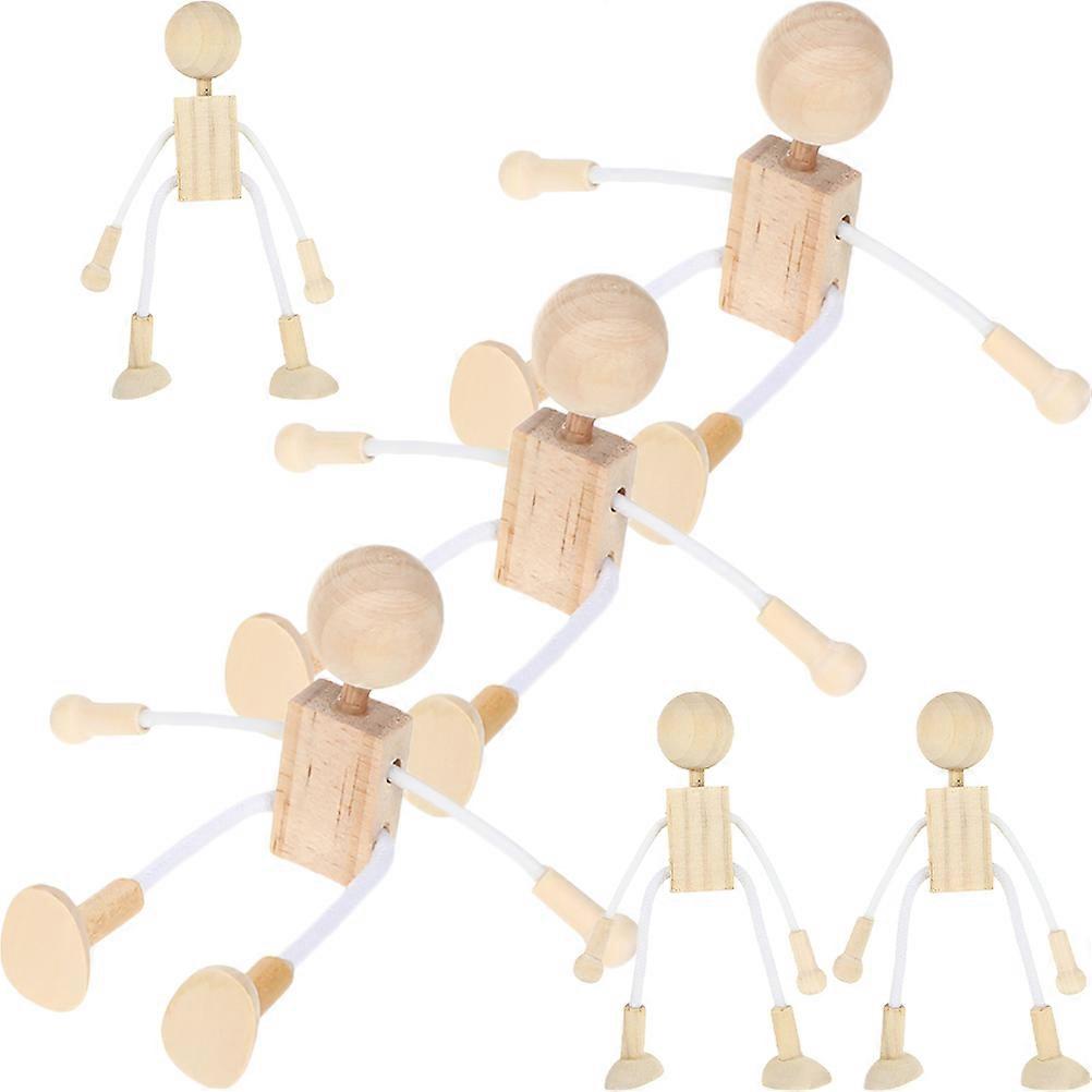 6pcs Unfinished Wooden Cartoon Dolls for DIY Crafts, Creative Play, Imagination Development and Hands on Skills Training