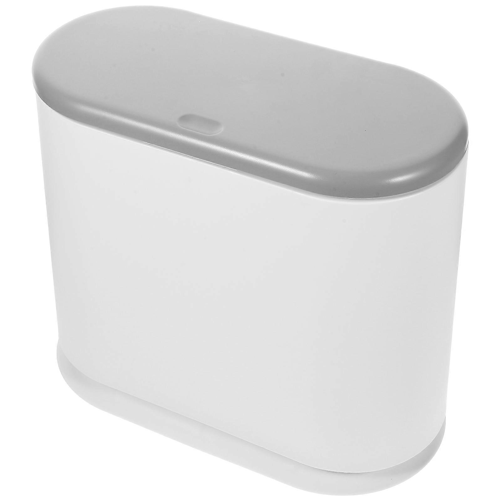 Small Trash Bin Oval Shape White Plastic Perfect for Bathroom Bedroom Use with Pet-Resistant Design 1Pack
