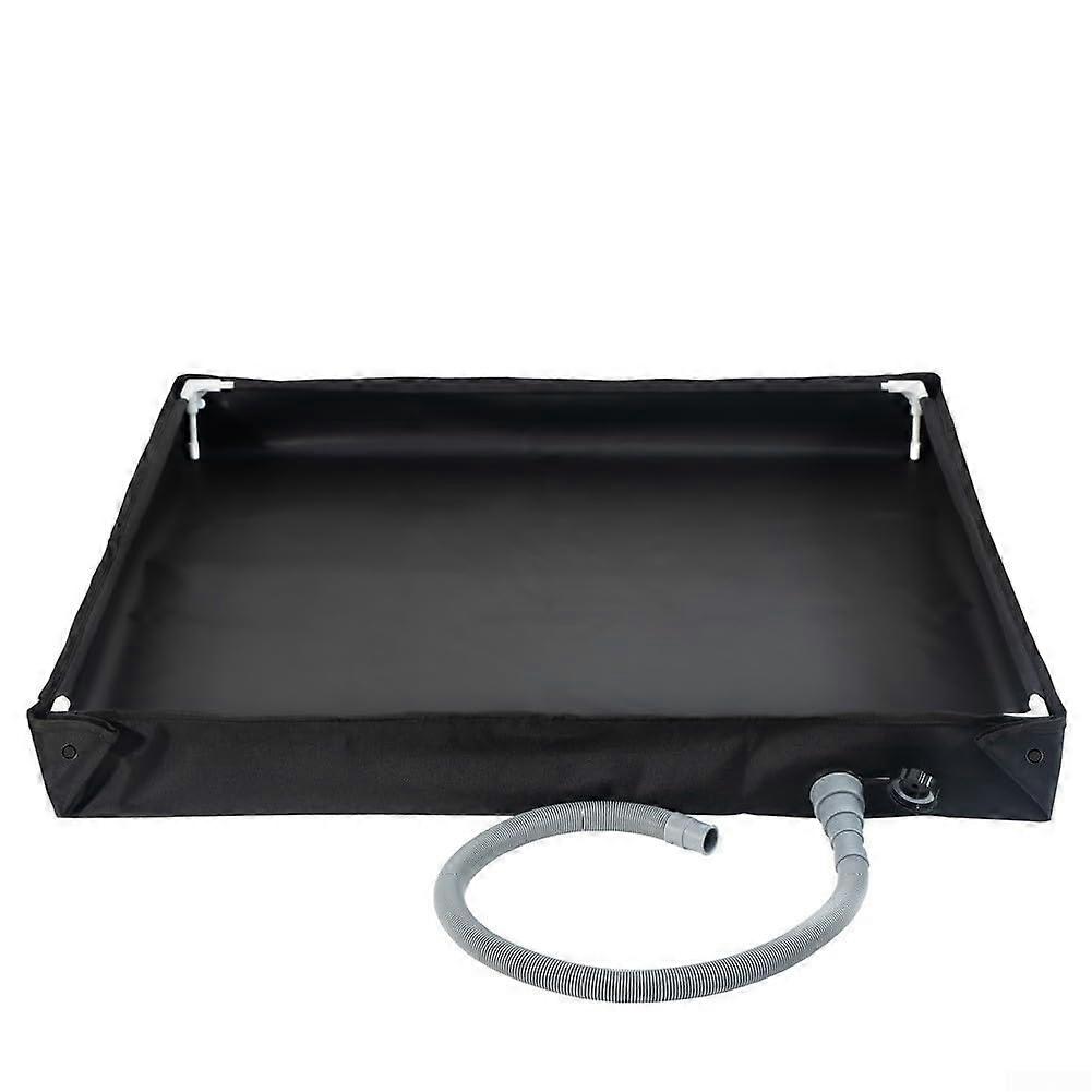 Portable foldable shower base with drainage hose, nonslip platform, waterproof PVC, 80x80x10 cm (black)