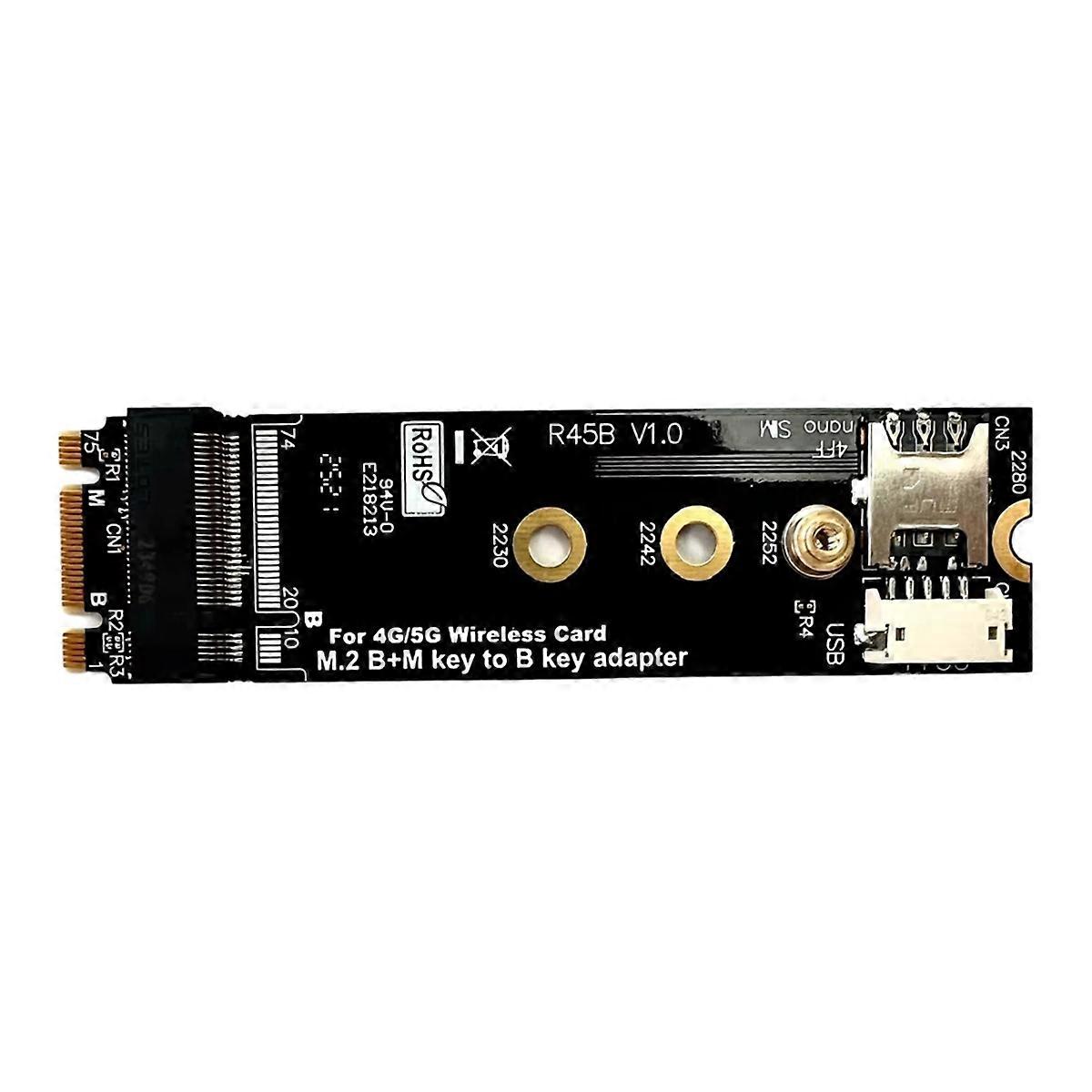 M.2 B & M-Key 2280 to B-Key Adapter for 3G/4G/5G Wireless Modem Card
