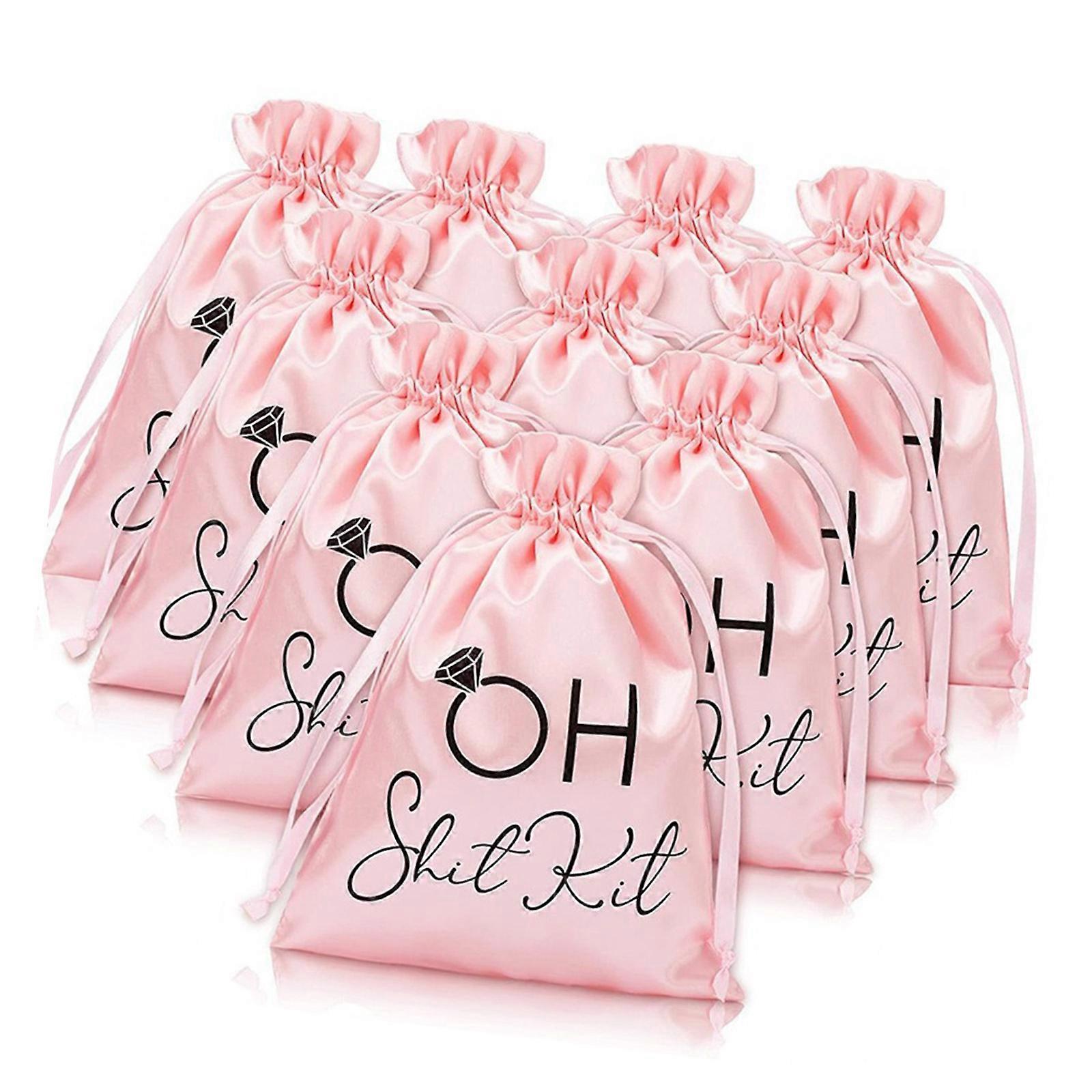 Set Of 10 Reusable Bridal Shower Drawstring Bags With Soft Satins Finish For Event And Travel Multicolor